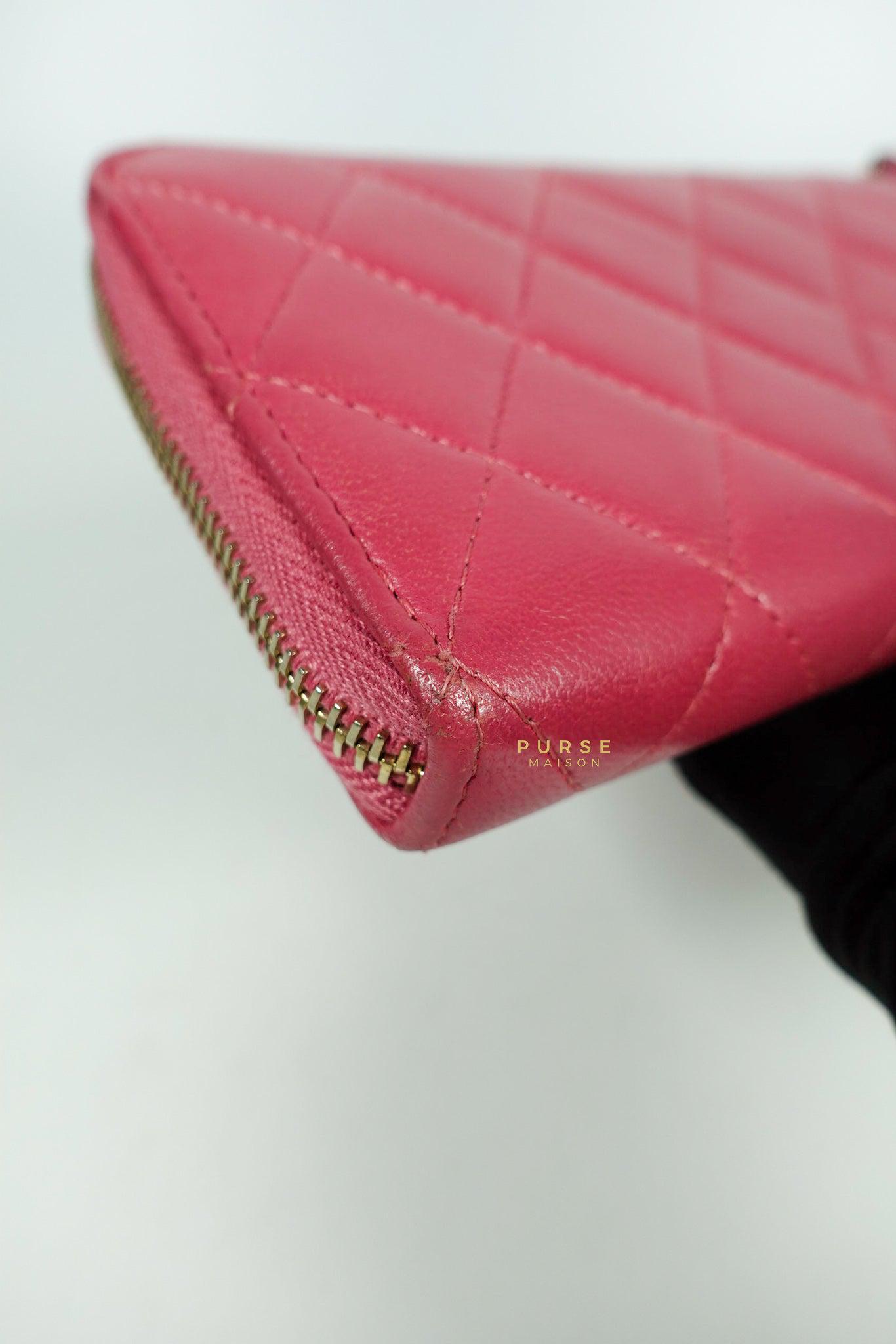 Chanel Zipped Long Wallet in Pink Lambskin and Gold Hardware Series 17