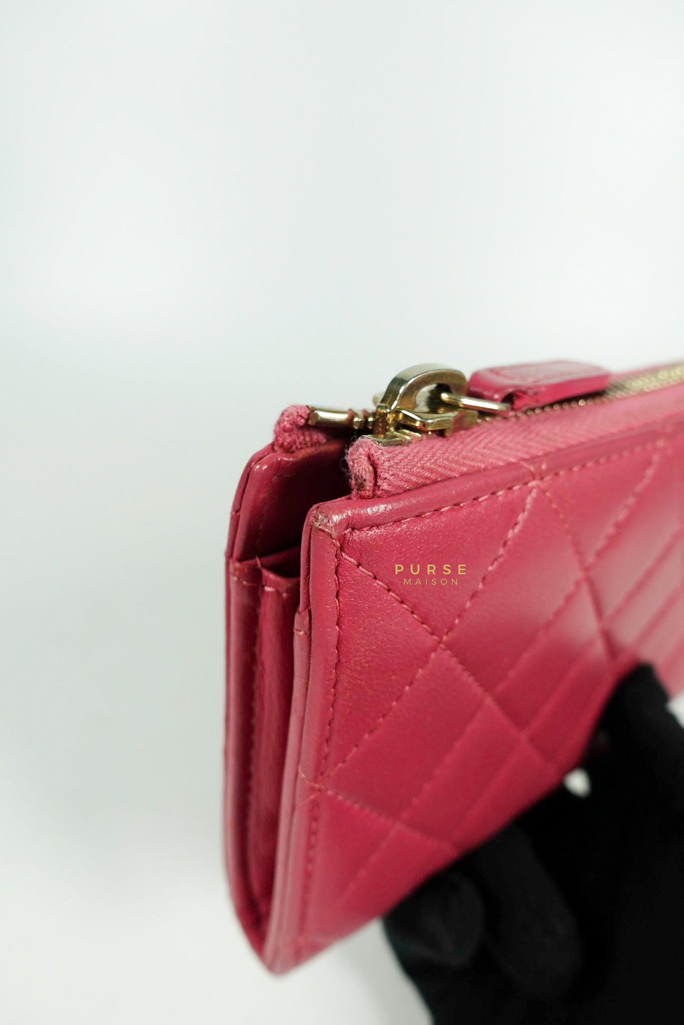 Chanel Zipped Long Wallet in Pink Lambskin and Gold Hardware Series 17