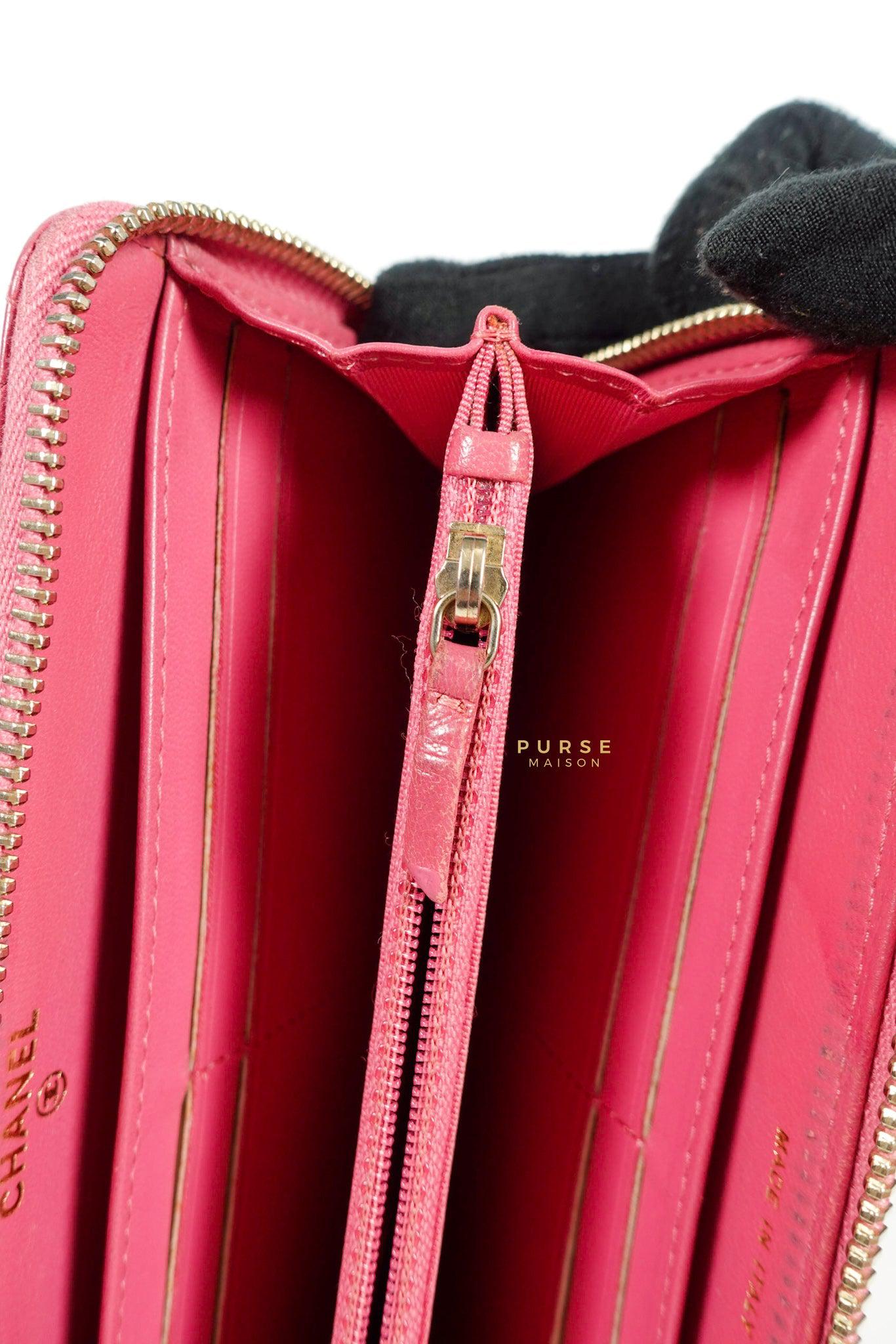 Chanel Zipped Long Wallet in Pink Lambskin and Gold Hardware Series 17