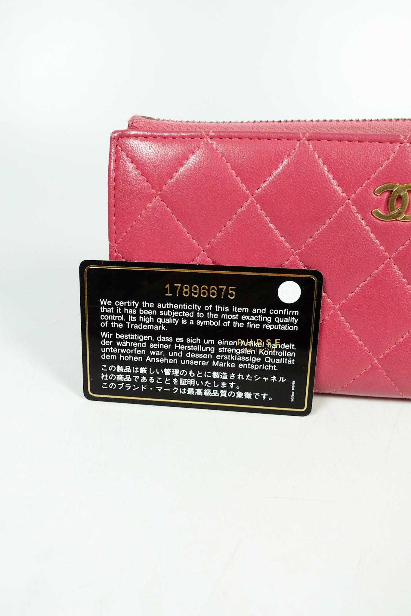 Chanel Zipped Long Wallet in Pink Lambskin and Gold Hardware Series 17