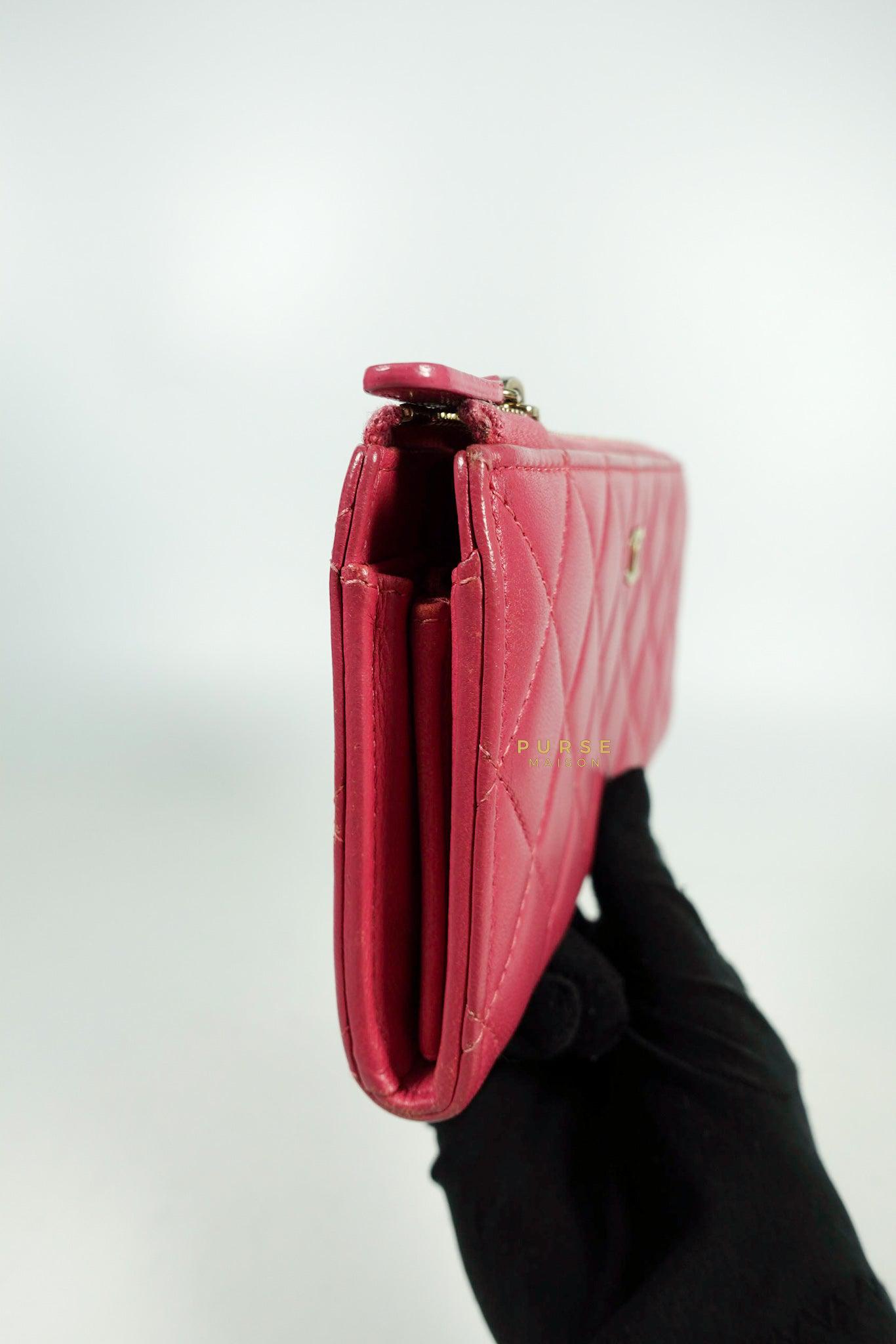 Chanel Zipped Long Wallet in Pink Lambskin and Gold Hardware Series 17