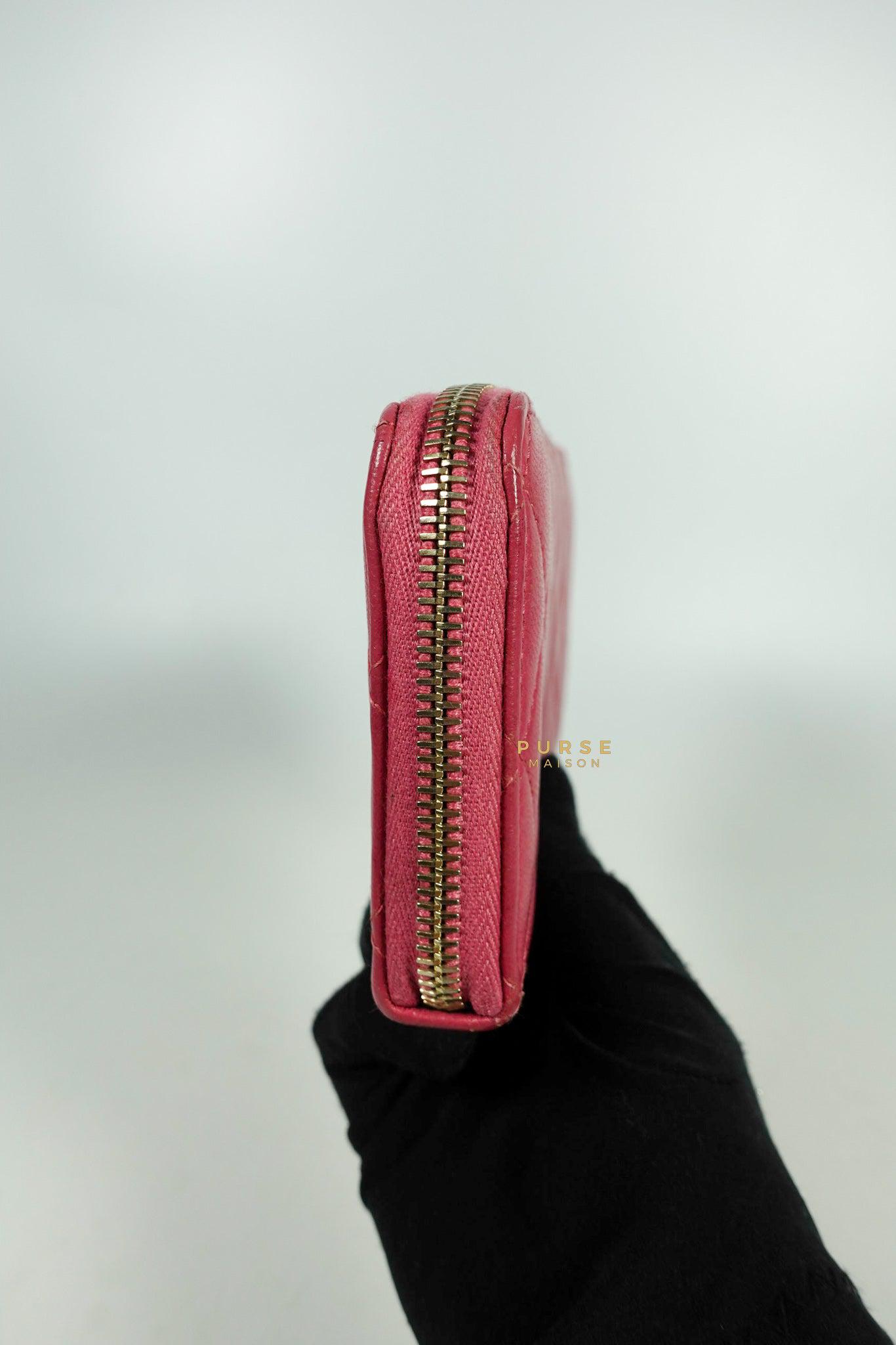 Chanel Zipped Long Wallet in Pink Lambskin and Gold Hardware Series 17