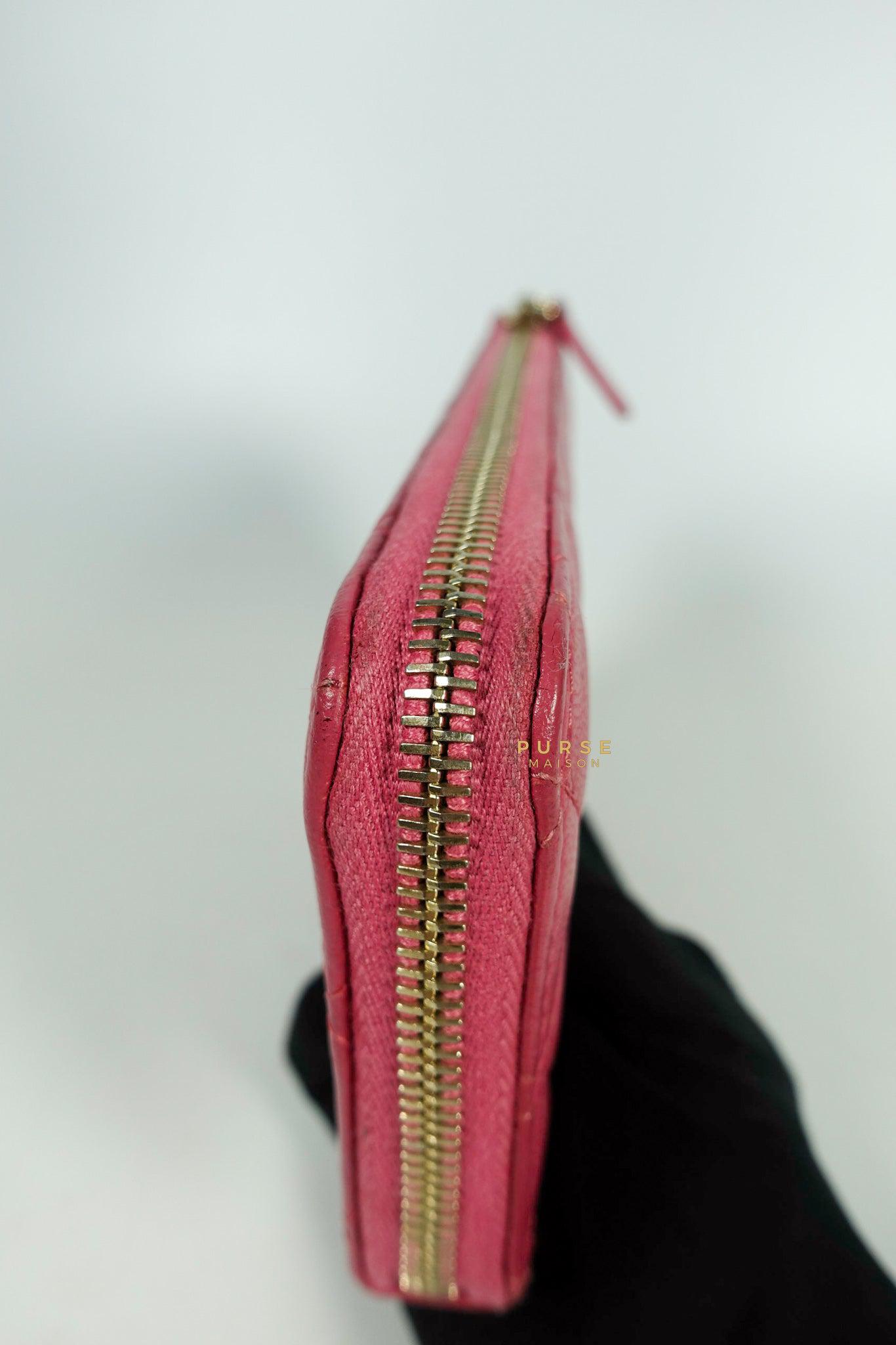 Chanel Zipped Long Wallet in Pink Lambskin and Gold Hardware Series 17