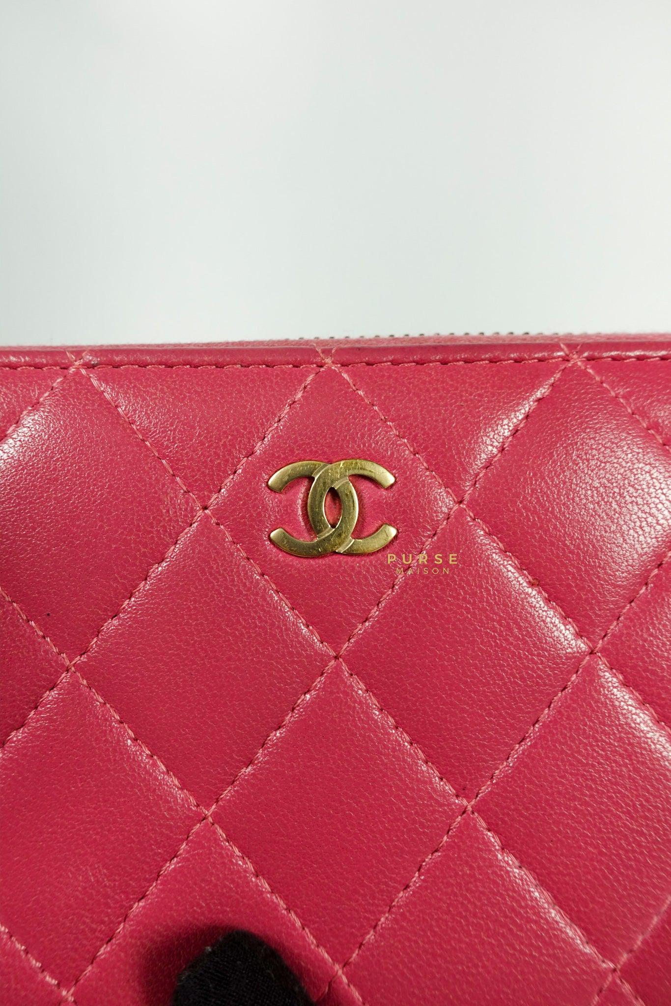 Chanel Zipped Long Wallet in Pink Lambskin and Gold Hardware Series 17