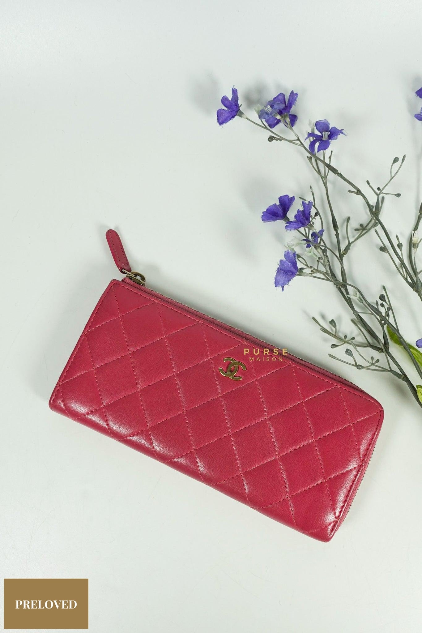 Chanel Zipped Long Wallet in Pink Lambskin and Gold Hardware Series 17