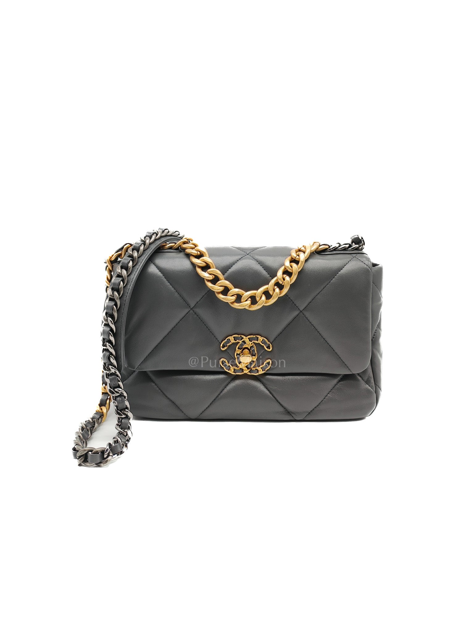 19 Medium in Gray Quilted Lambskin Leather & Mix Hardware Microchip