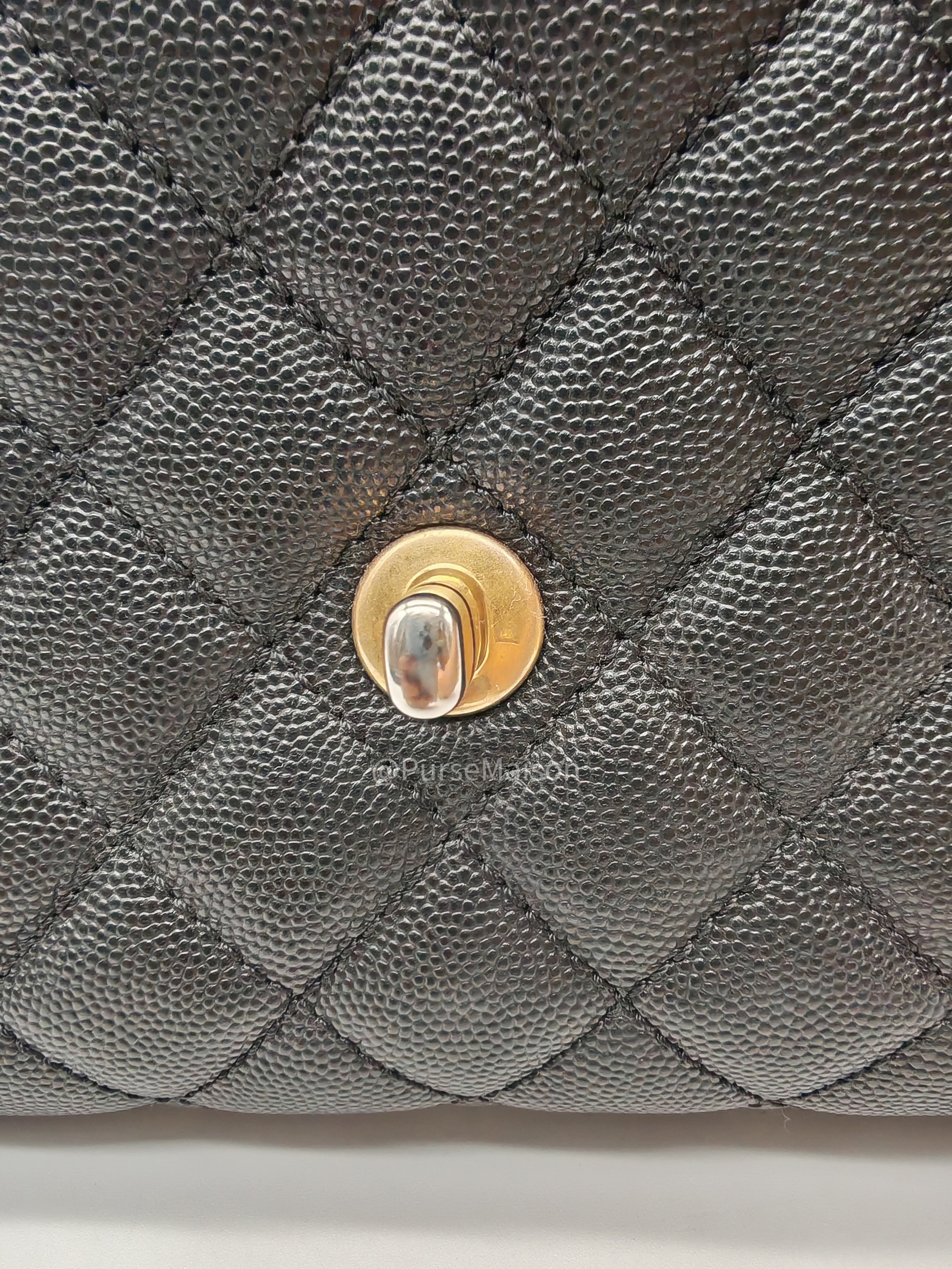 Chanel Coco Handle Small in Black Quilted Caviar Leather and Light Gold Hardware Series 24