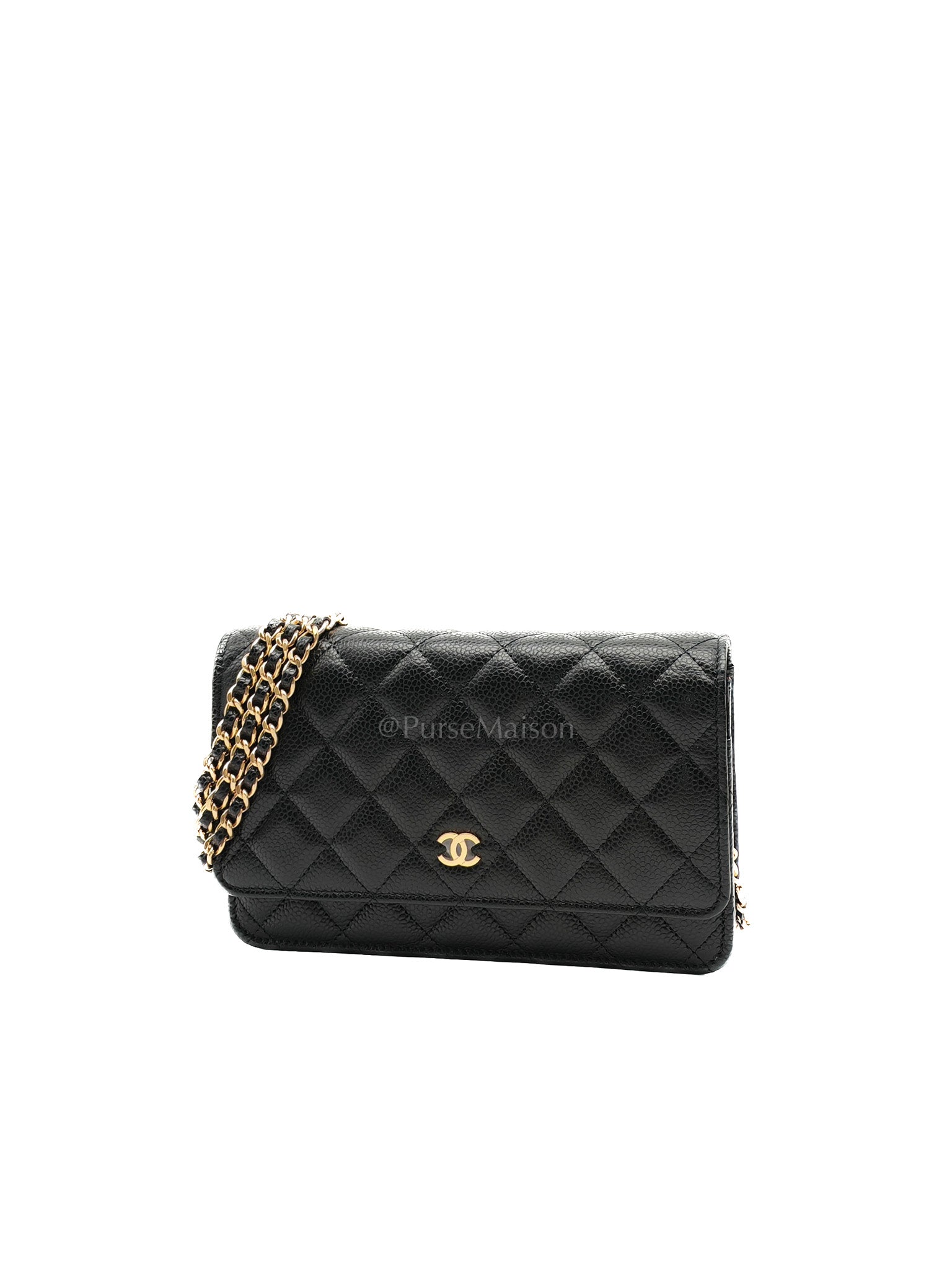 Chanel Classic Wallet On Chain in Black Quilted Caviar Leather & Gold Hardware Microchip
