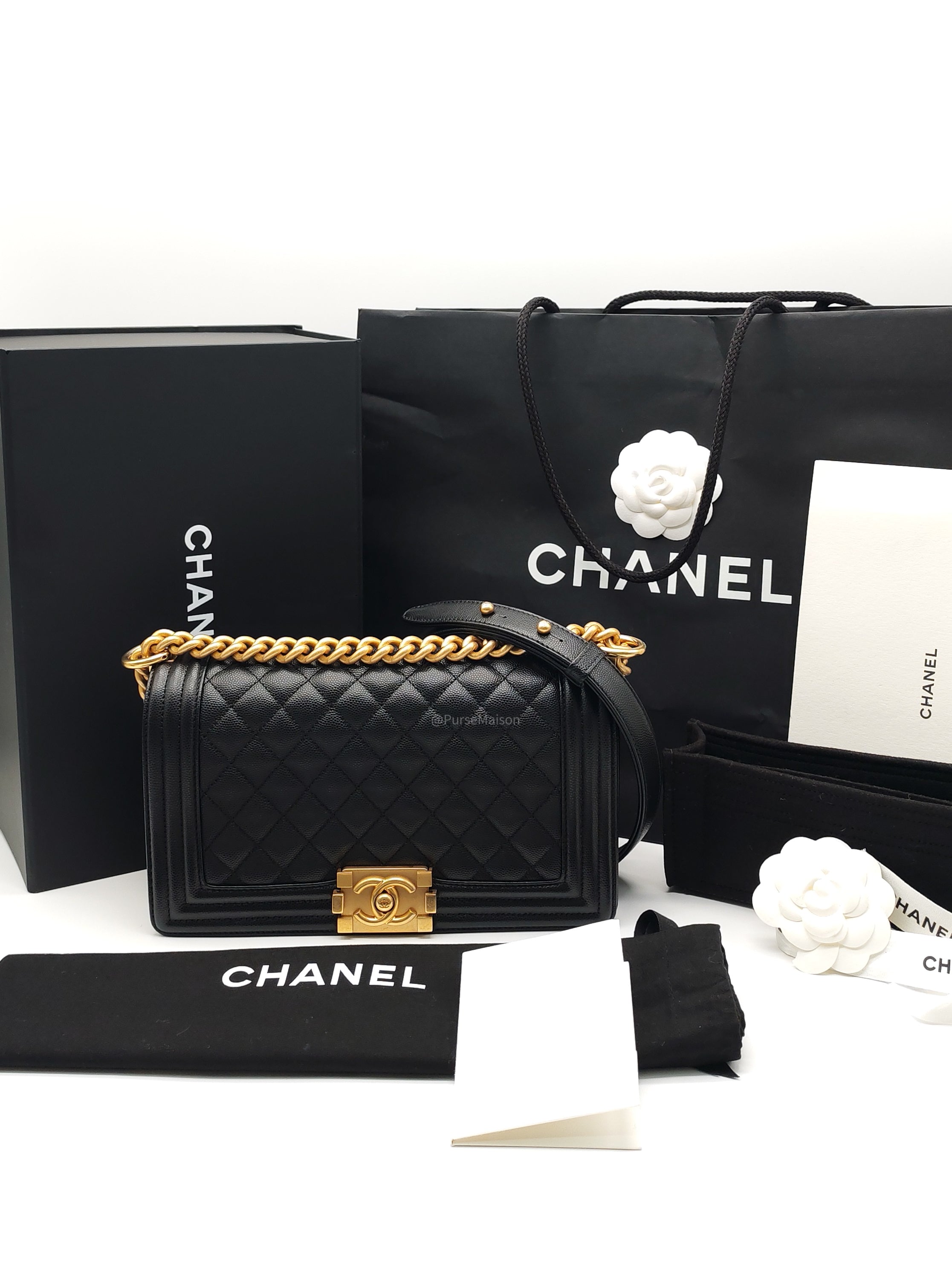 Chanel Boy Old Medium Caviar GHW Microchip CEN64C5A