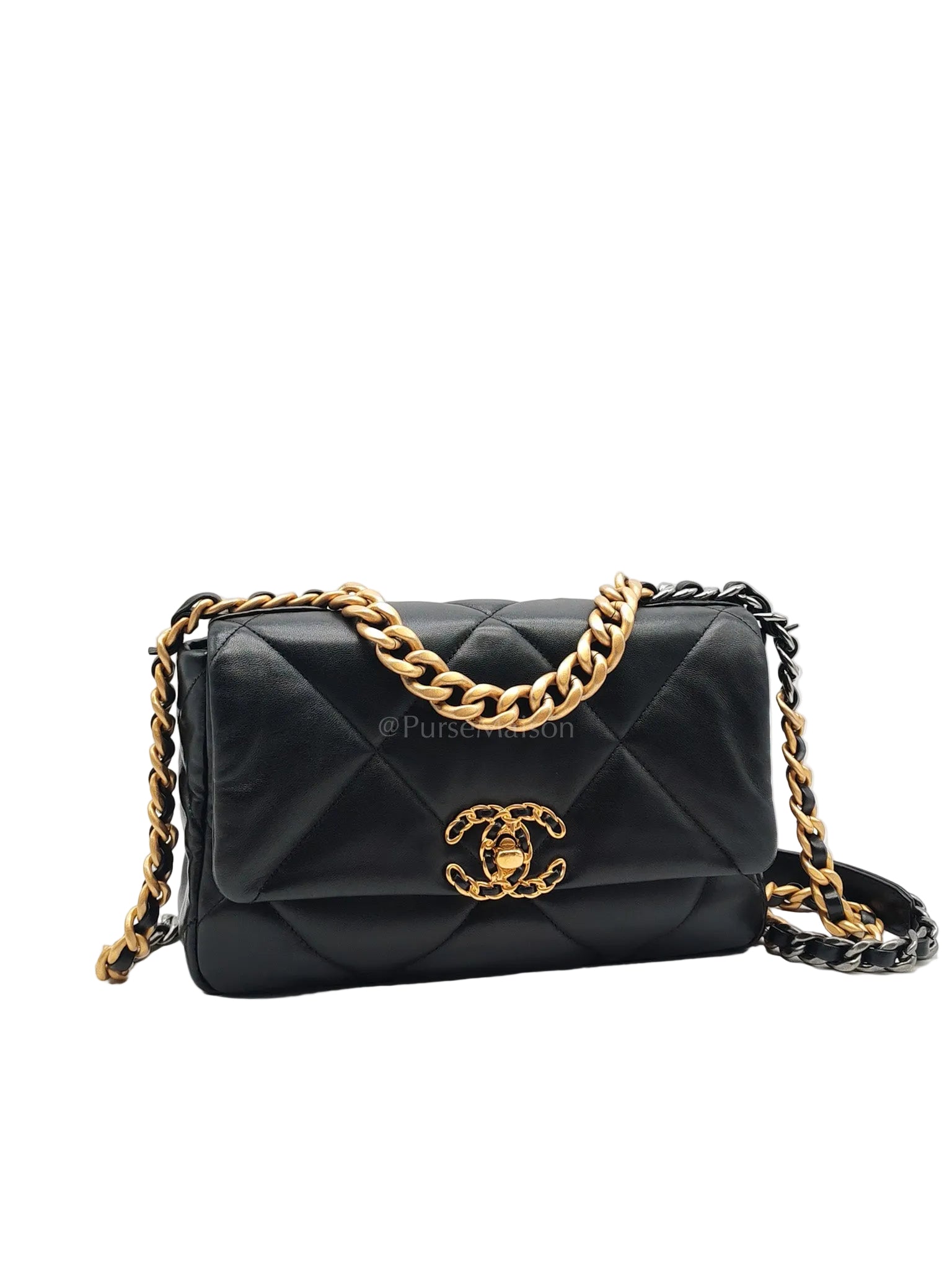 19 Small in Black Quilted Lambskin Leather & Mixed Hardware Microchip