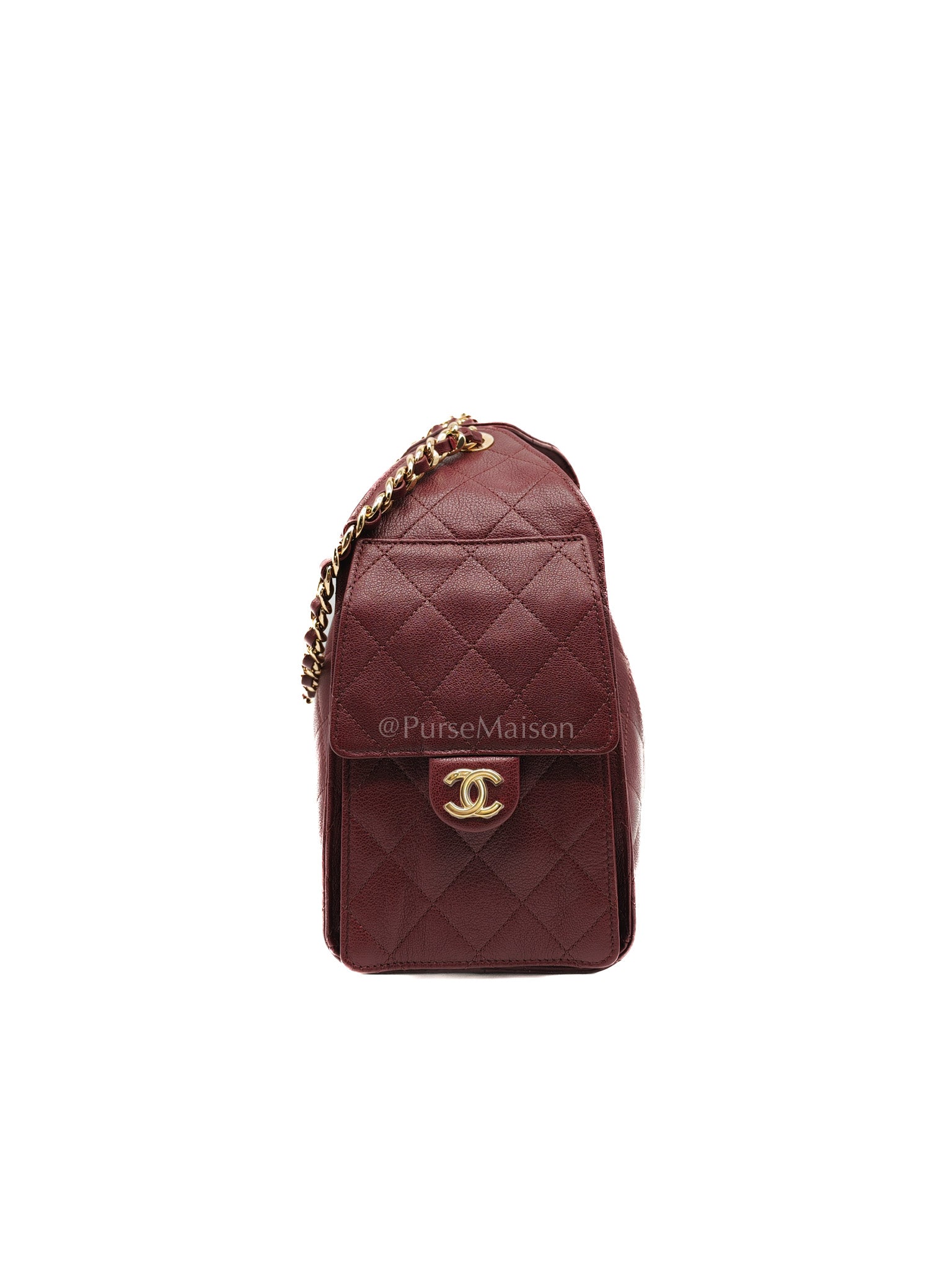 25 Small in Burgundy Shiny Grain Calfskin Leather and Gold Hardware Microchip
