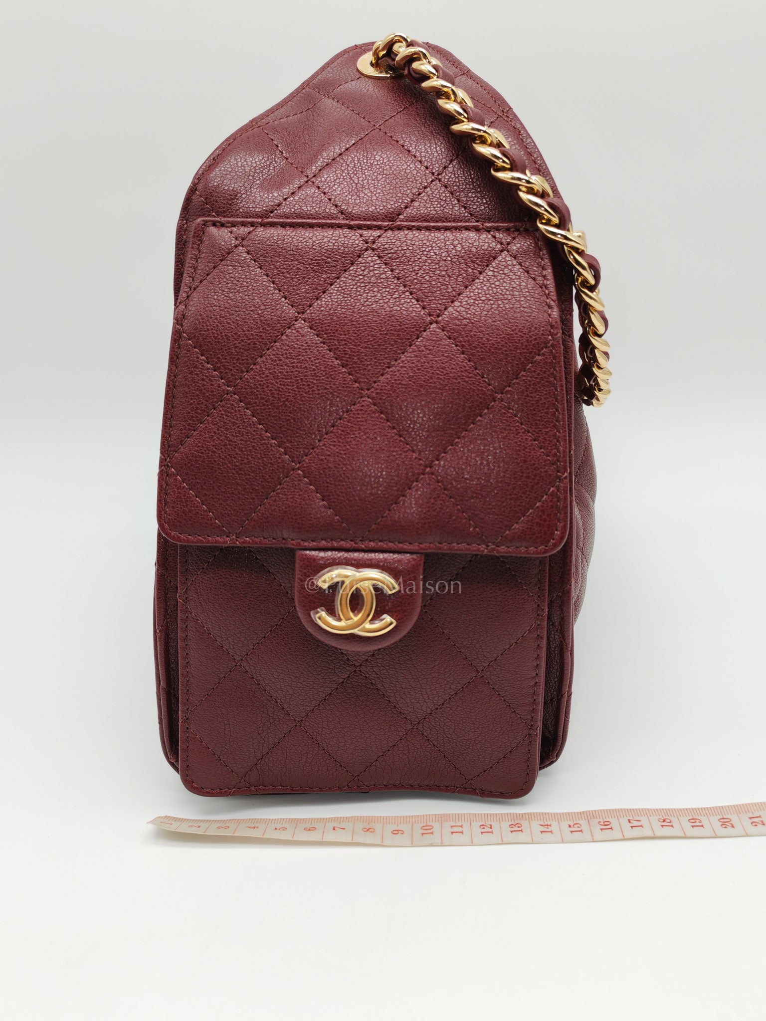 25 Small in Burgundy Shiny Grain Calfskin Leather and Gold Hardware Microchip