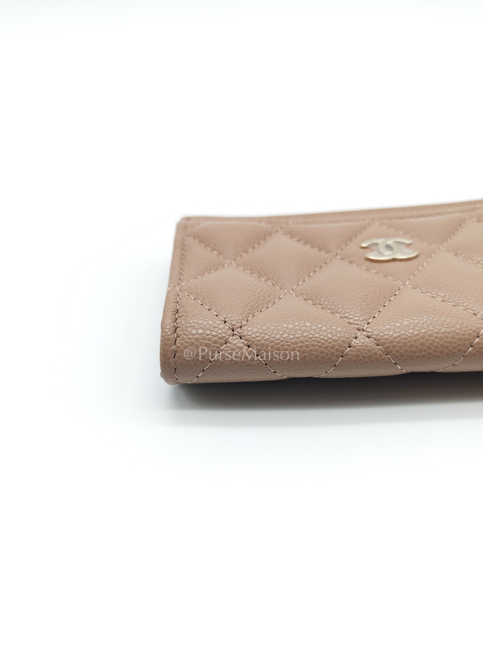 Chanel Zipped Card Holder in Dark Beige Caviar Leather and Light Gold Hardware (Microchip)