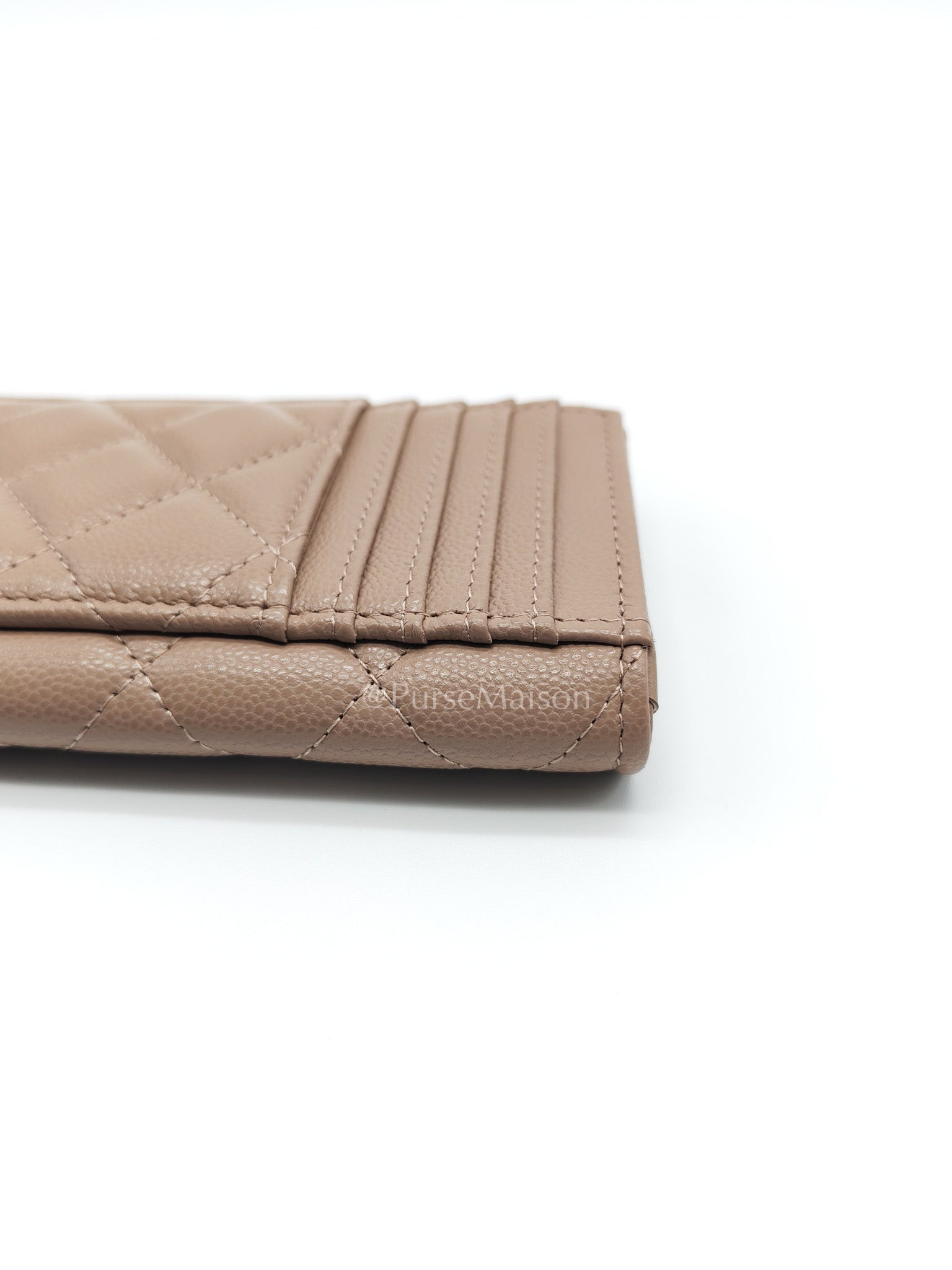 Chanel Zipped Card Holder in Dark Beige Caviar Leather and Light Gold Hardware (Microchip)