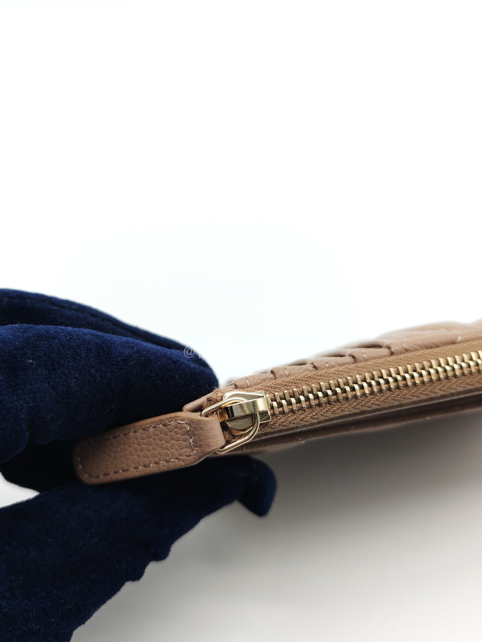 Chanel Zipped Card Holder in Dark Beige Caviar Leather and Light Gold Hardware (Microchip)