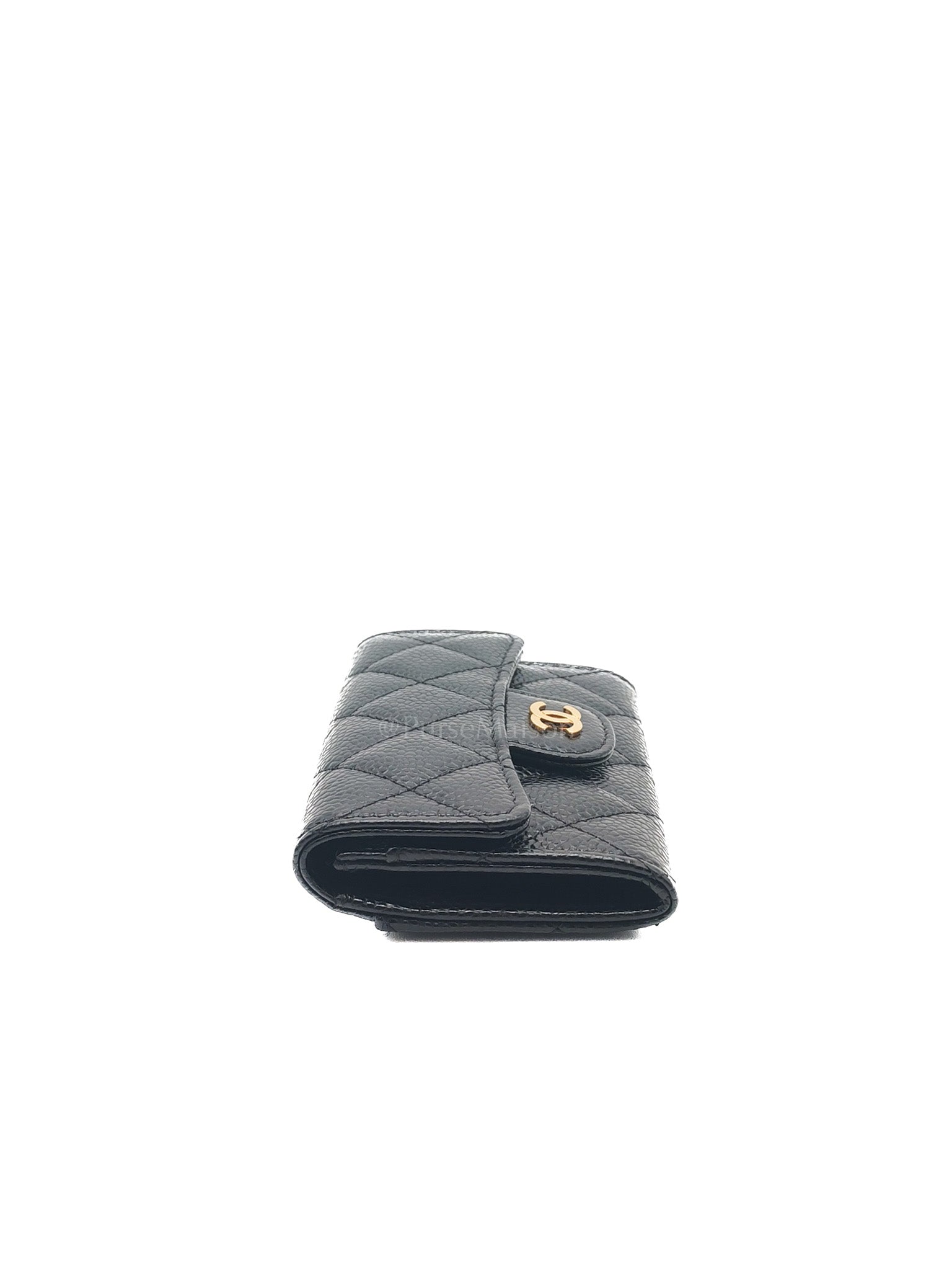 Chanel Classic Flap Card Holder in Black Quilted Caviar Leather & Gold Hardware Series 30