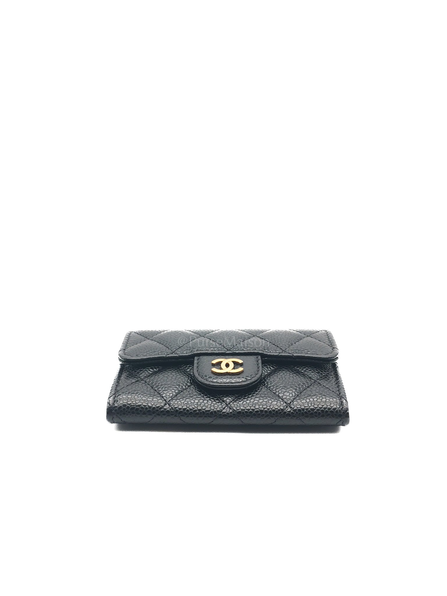 Chanel Classic Flap Card Holder in Black Quilted Caviar Leather & Gold Hardware Series 30