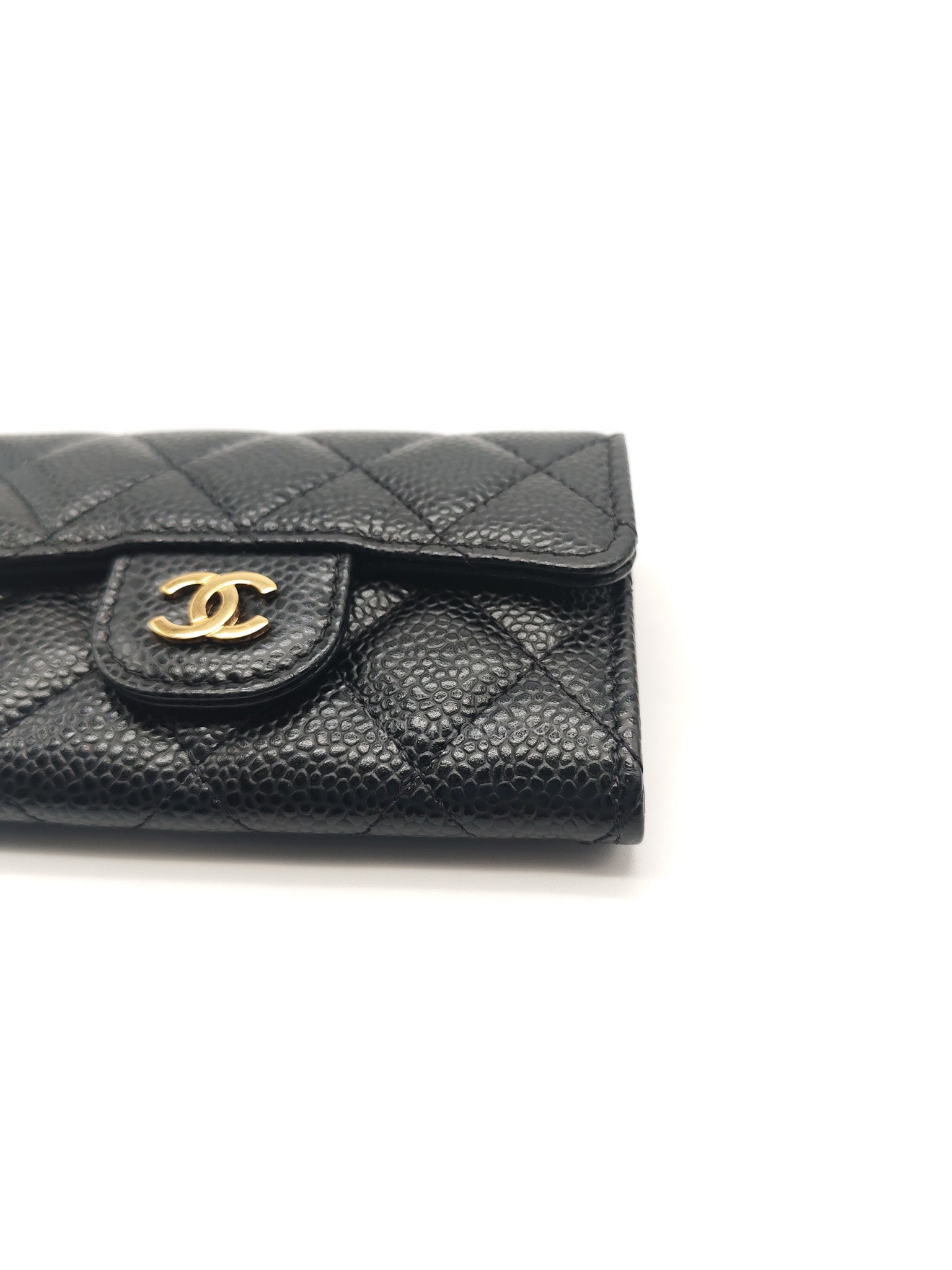 Chanel Classic Flap Card Holder in Black Quilted Caviar Leather & Gold Hardware Series 30