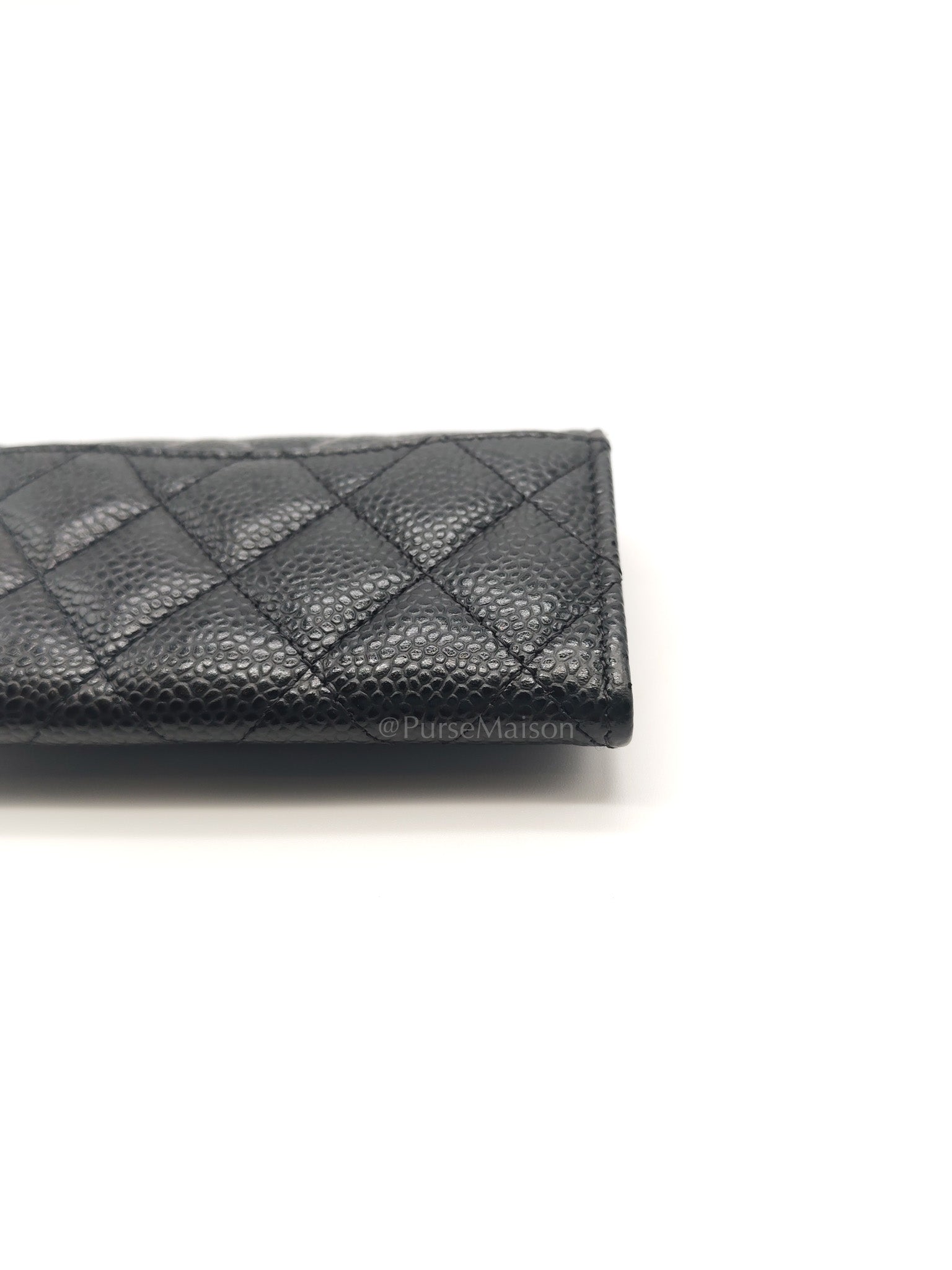 Chanel Classic Flap Card Holder in Black Quilted Caviar Leather & Gold Hardware Series 30