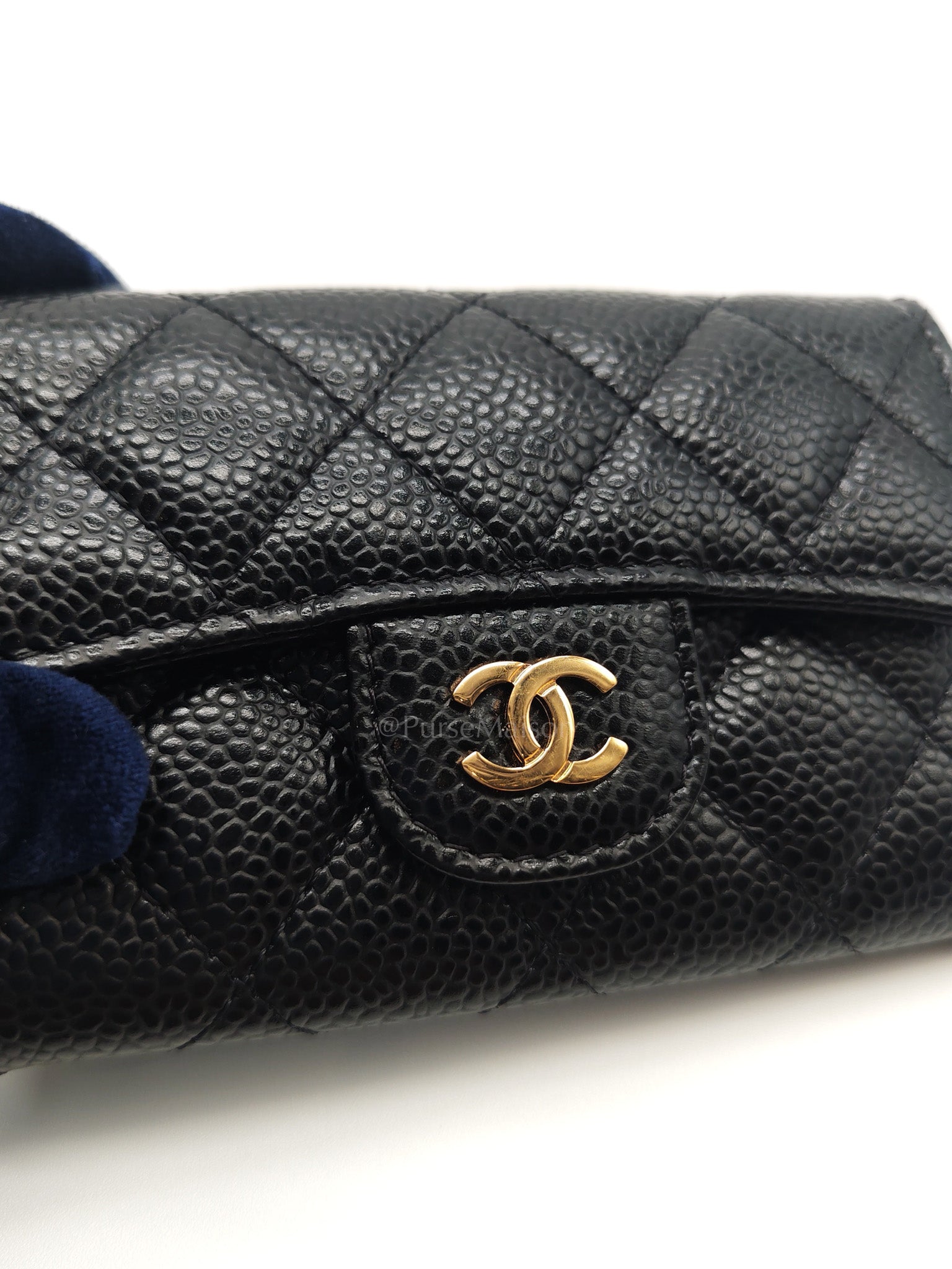 Chanel Classic Flap Card Holder in Black Quilted Caviar Leather & Gold Hardware Series 30
