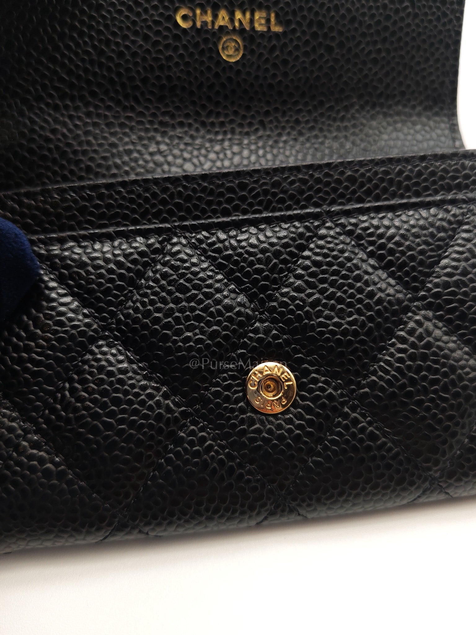 Chanel Classic Flap Card Holder in Black Quilted Caviar Leather & Gold Hardware Series 30