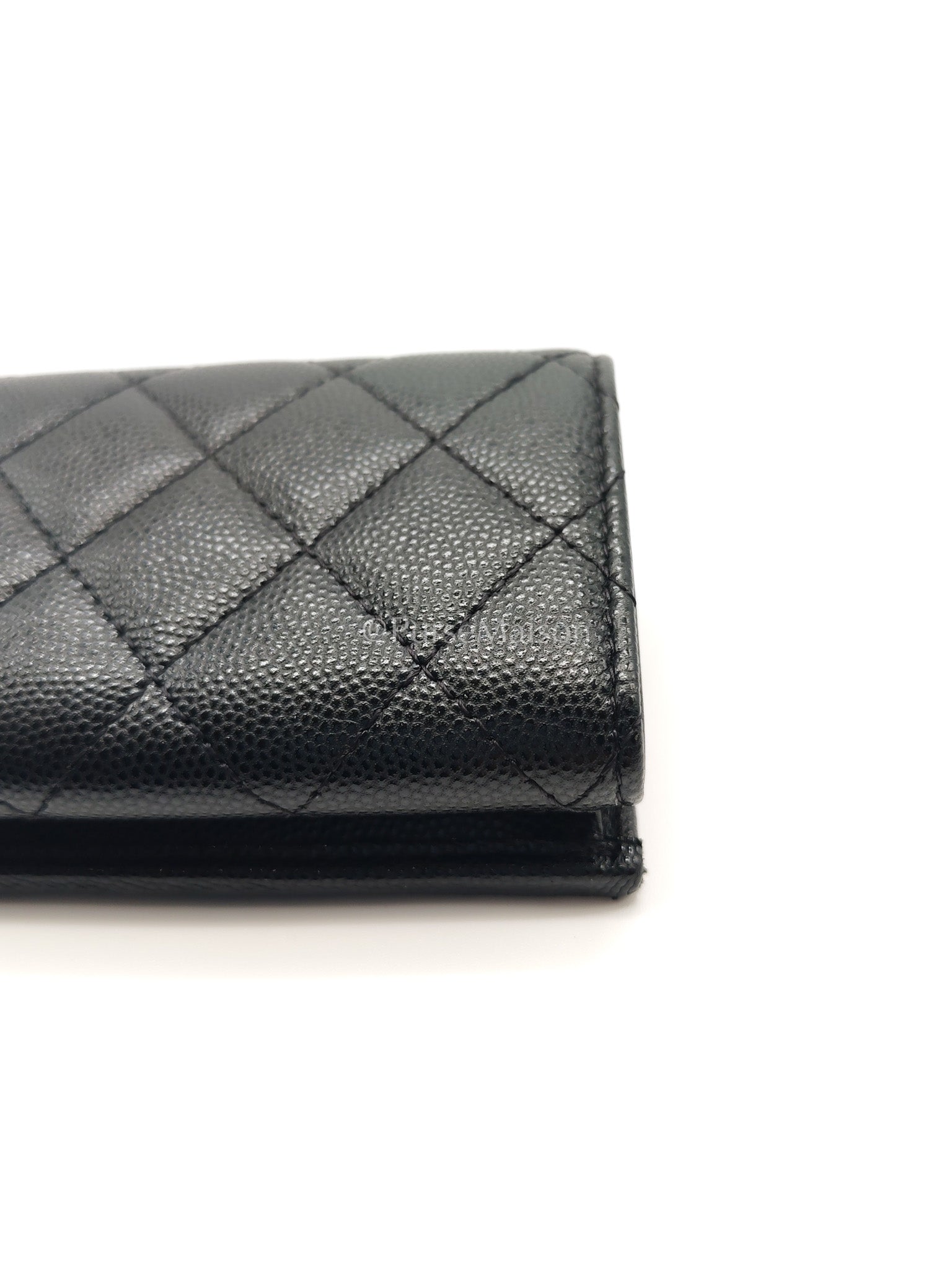Chanel Tri-Fold Flap Wallet in Black Quilted Caviar Leather and Crystal Enamel CC Logo Microchip