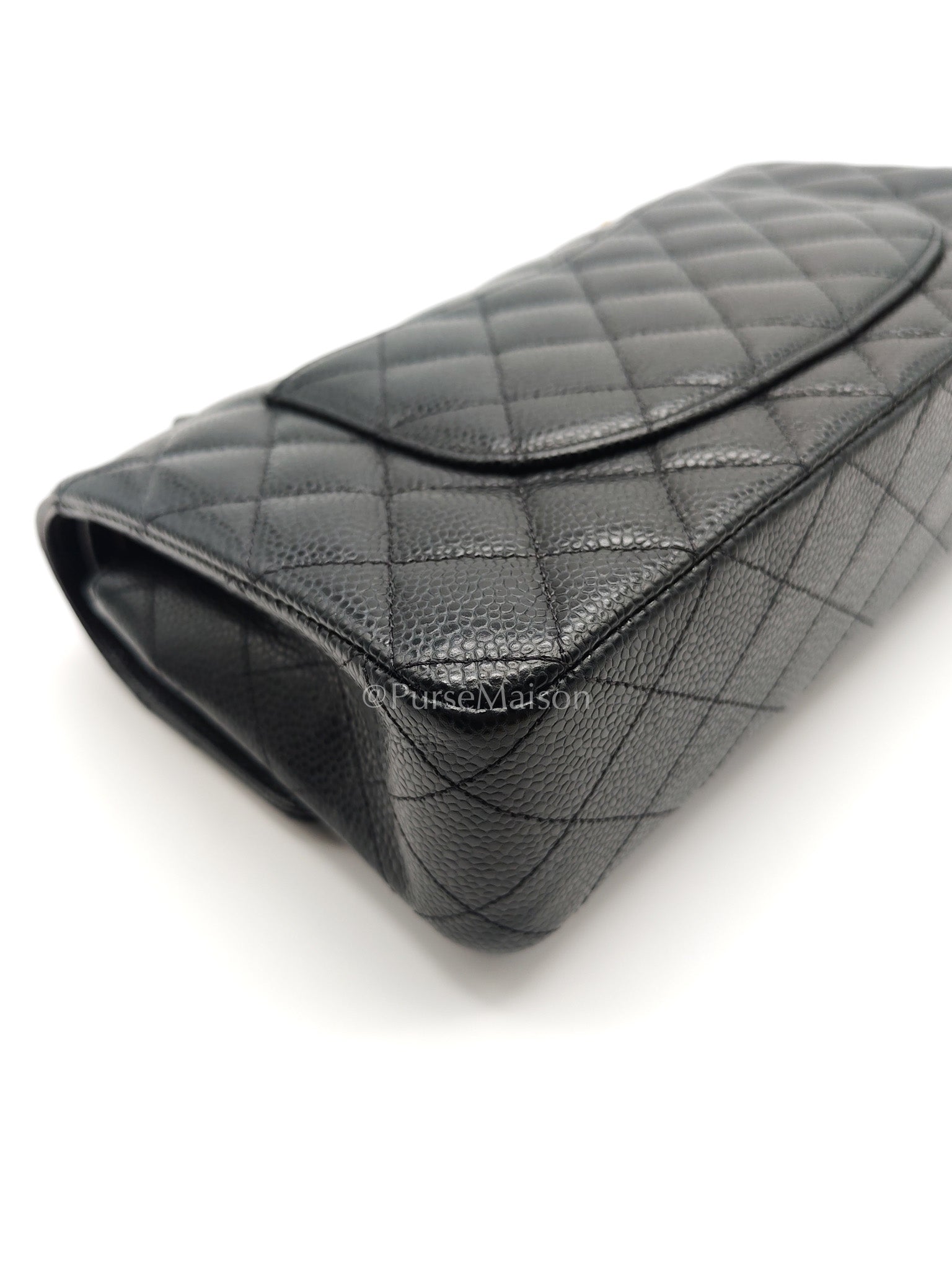 Chanel Classic Double Flap Medium in Black Caviar Leather and Gold Hardware (Microchip)