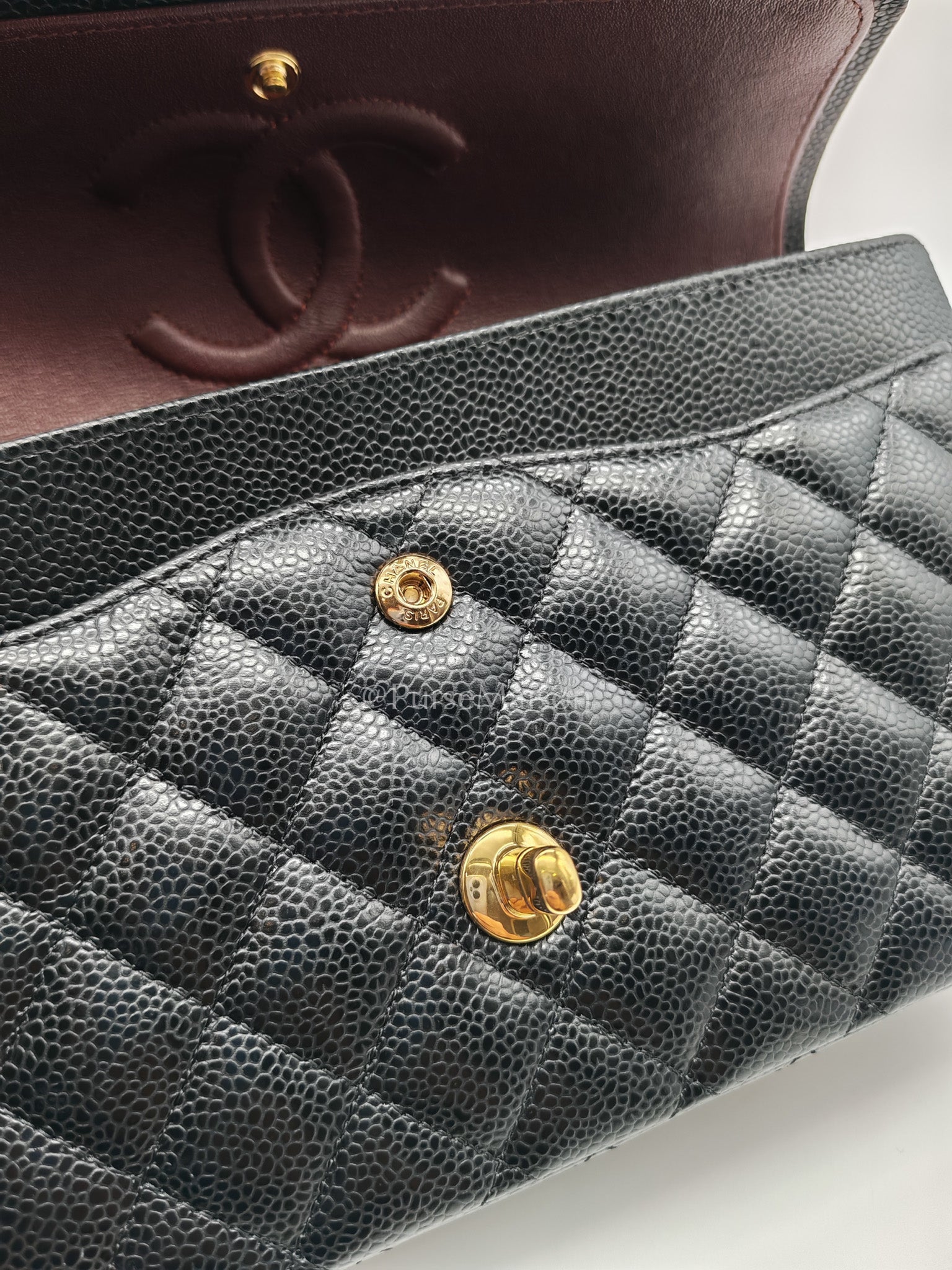 Chanel Classic Double Flap Medium in Black Caviar Leather and Gold Hardware (Microchip)