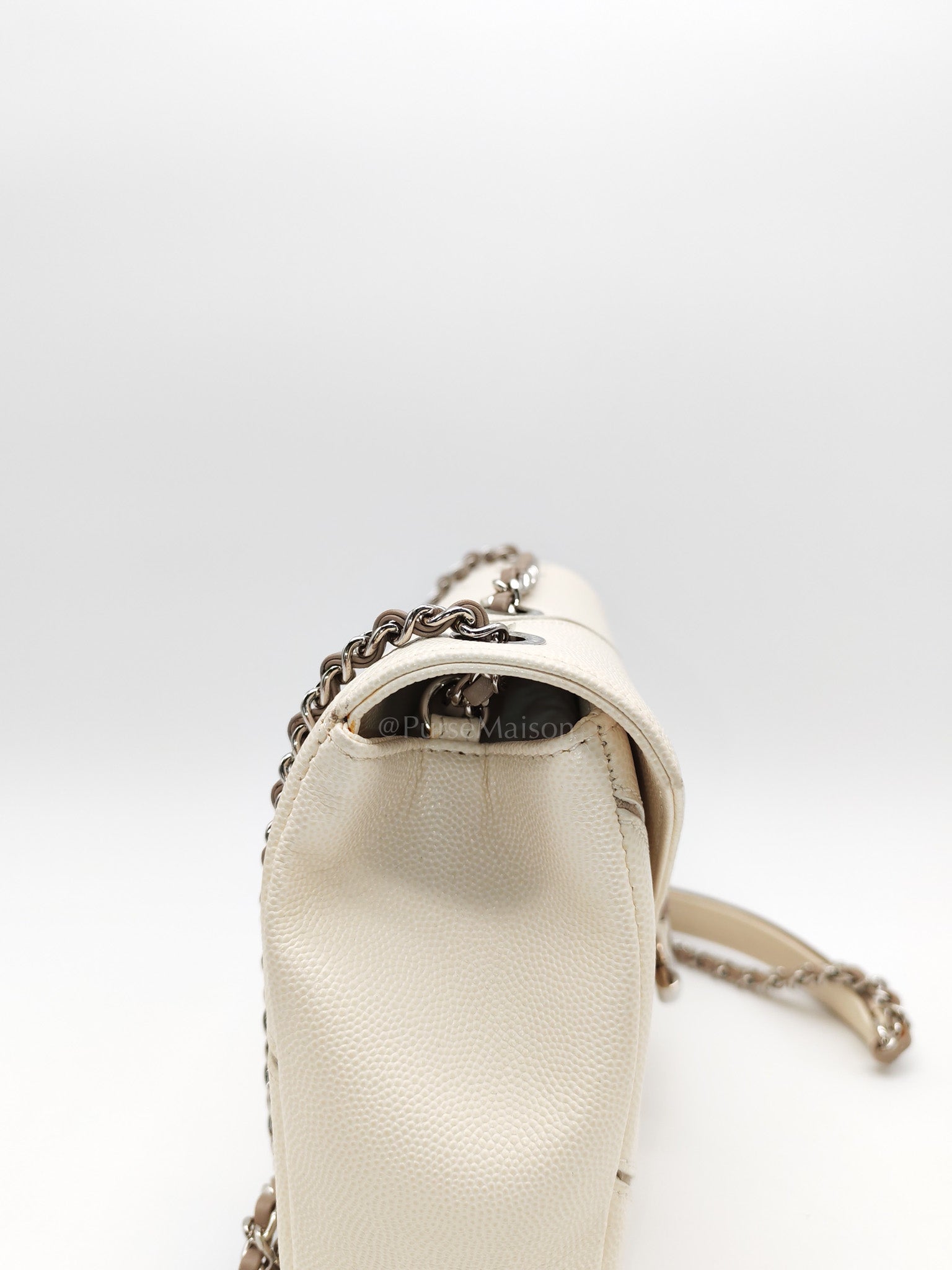 Chanel Chevron Flap Bag in White Caviar Leather & Palladium Hardware Series 23