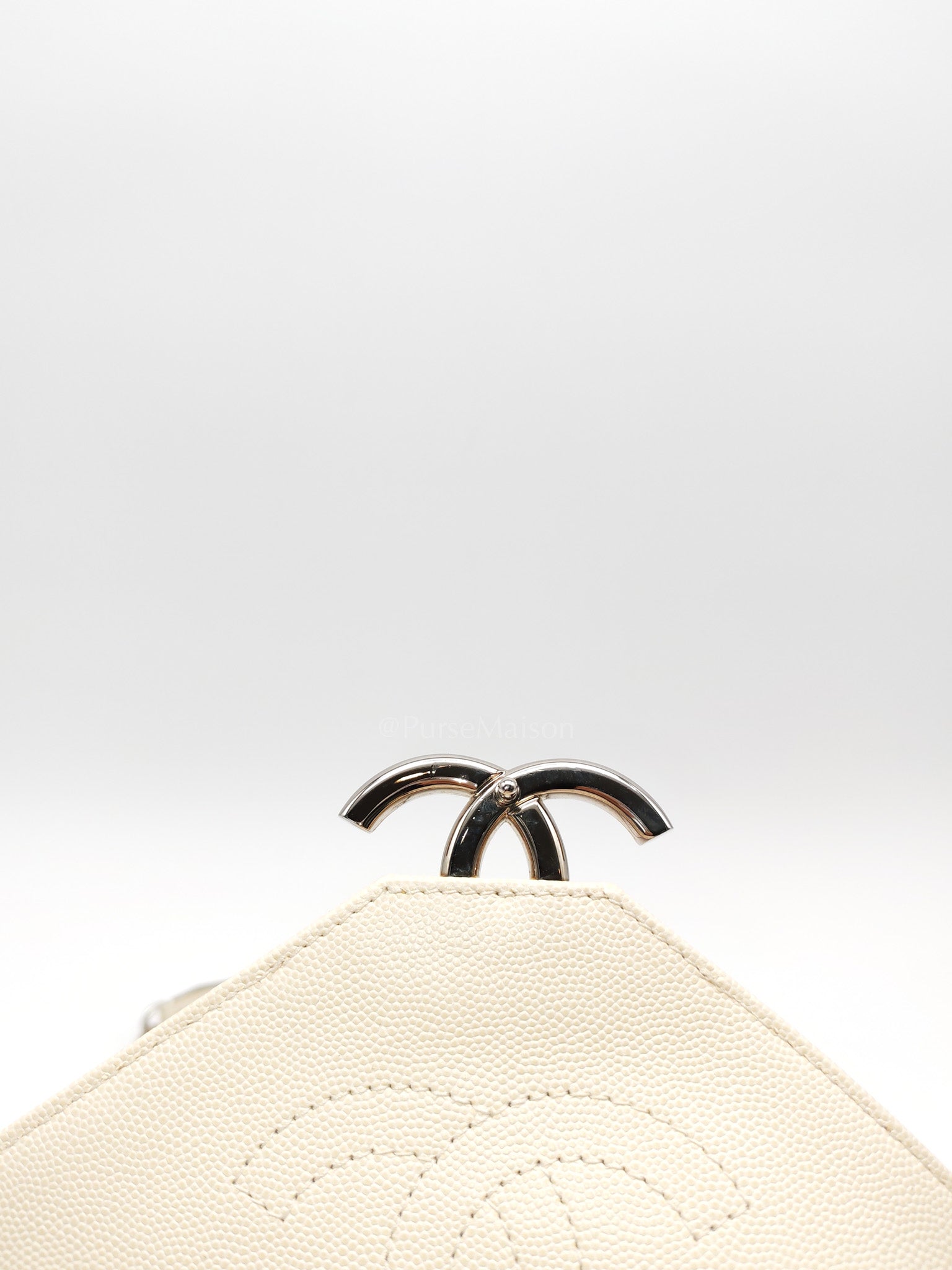 Chanel Chevron Flap Bag in White Caviar Leather & Palladium Hardware Series 23