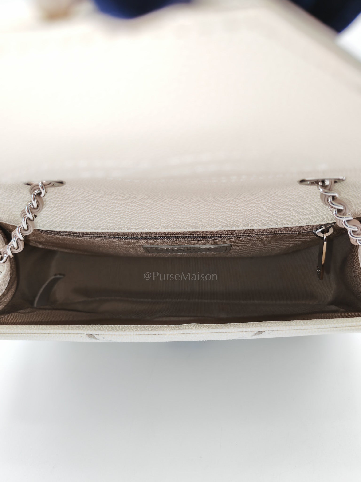 Chanel Chevron Flap Bag in White Caviar Leather & Palladium Hardware Series 23