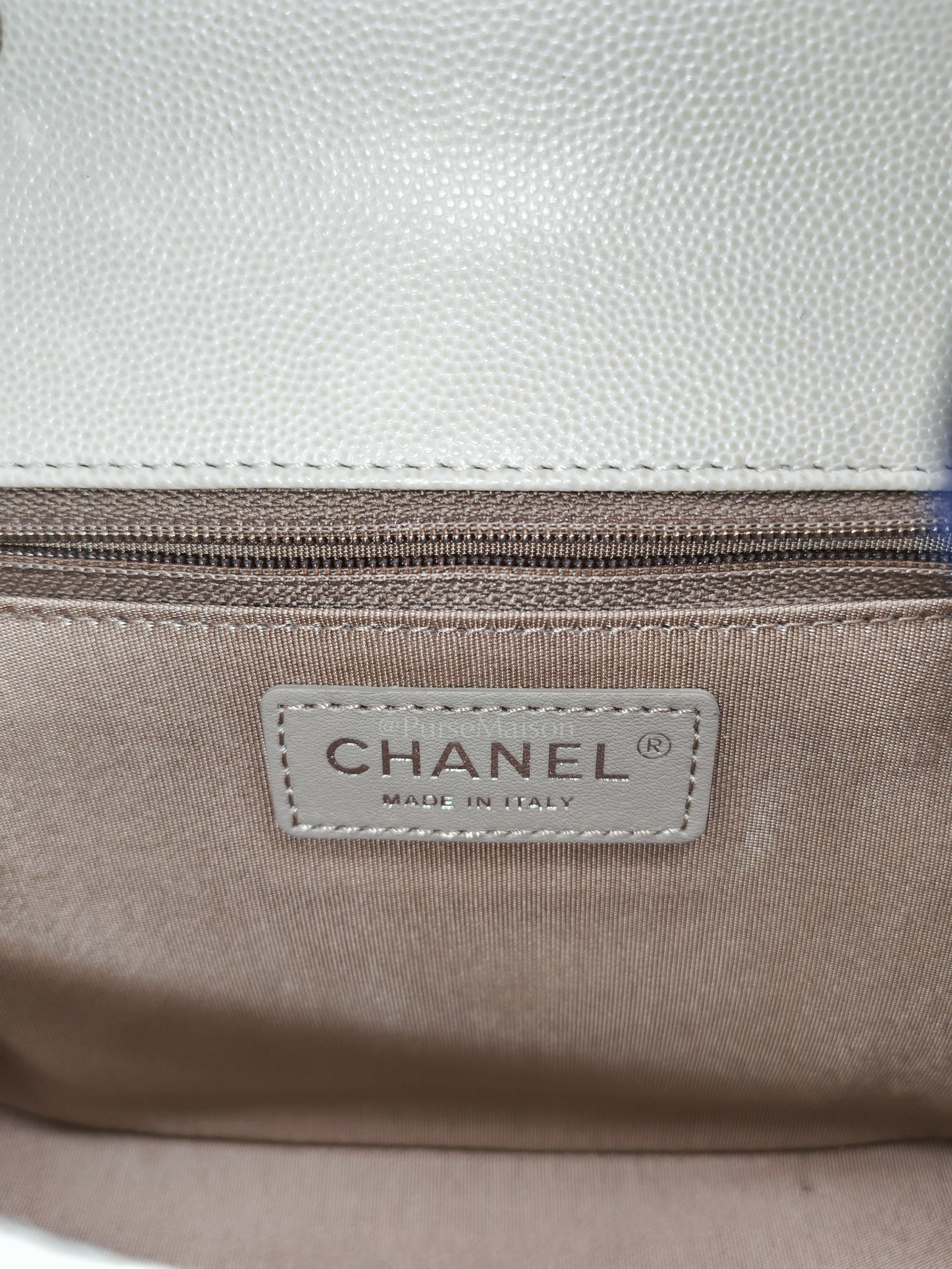 Chanel Chevron Flap Bag in White Caviar Leather & Palladium Hardware Series 23