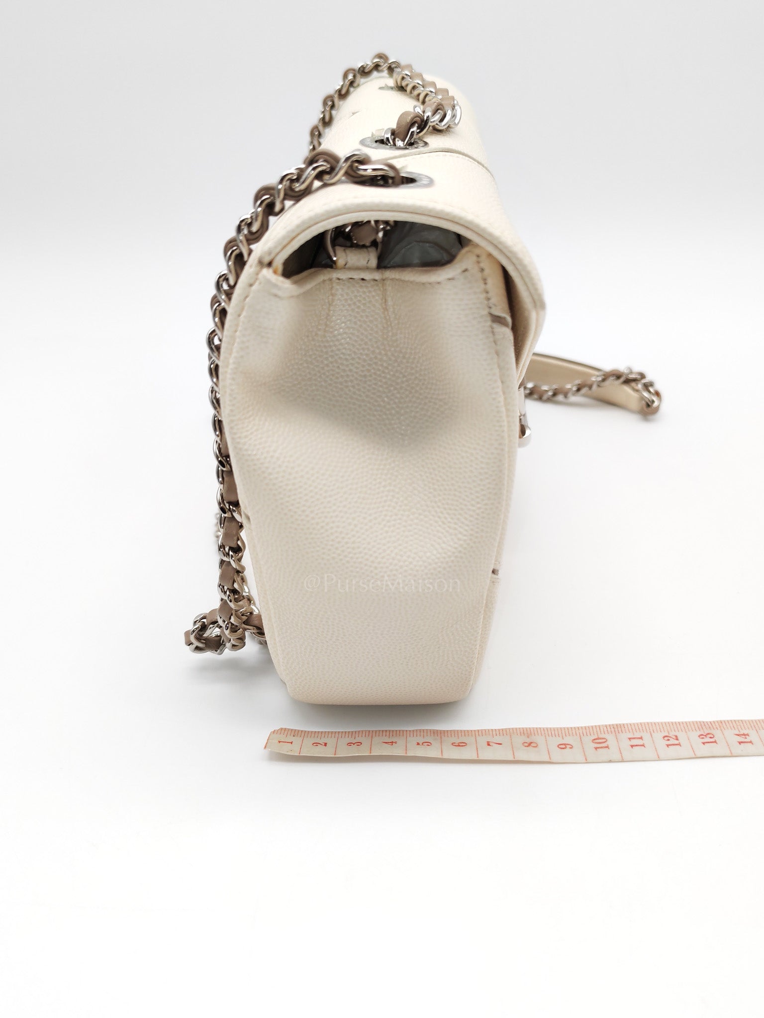 Chanel Chevron Flap Bag in White Caviar Leather & Palladium Hardware Series 23