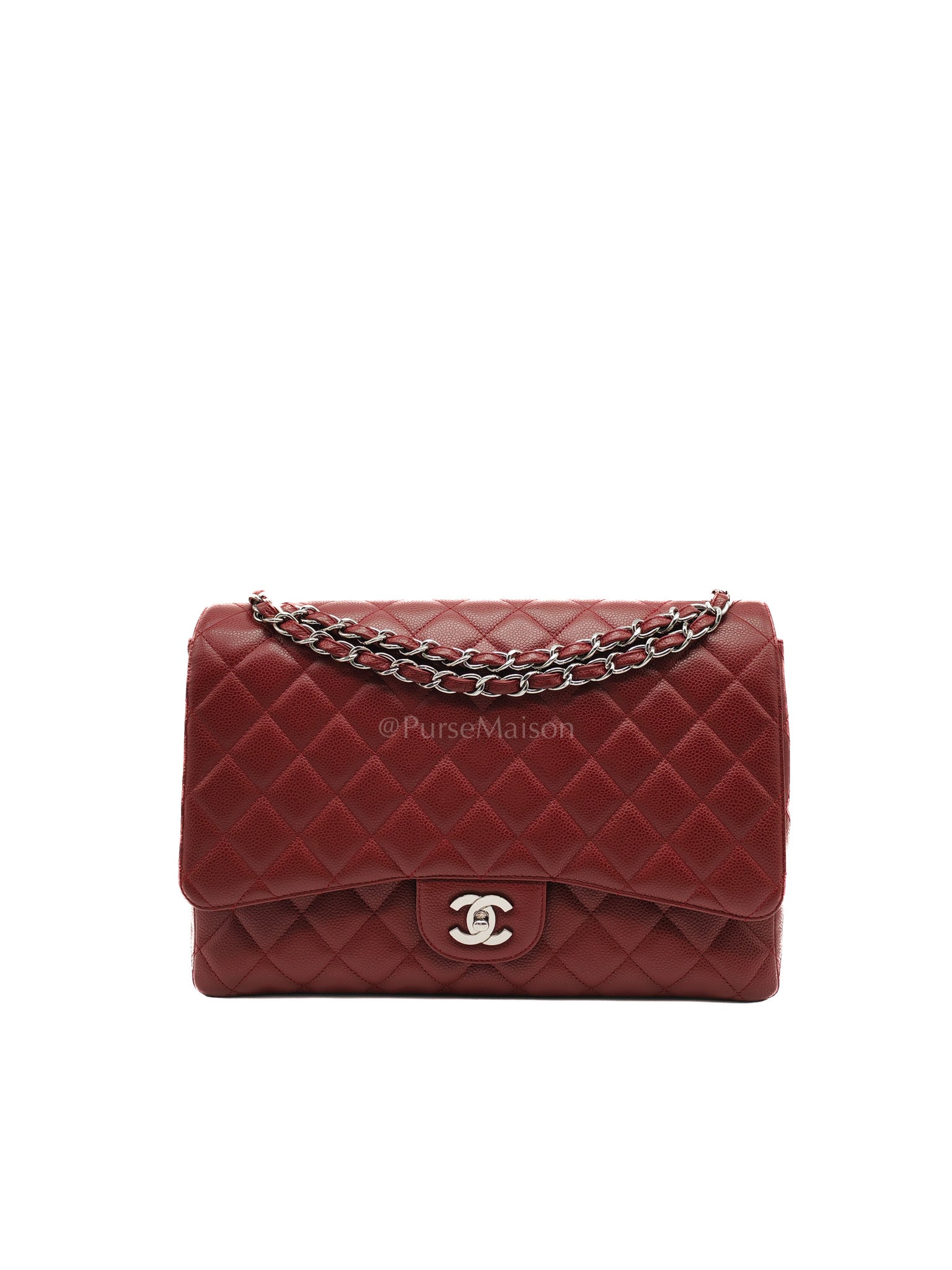 Chanel Classic Double Flap Maxi in Deep Burgundy Quilted Caviar Leather & Palladium Hardware Series 13