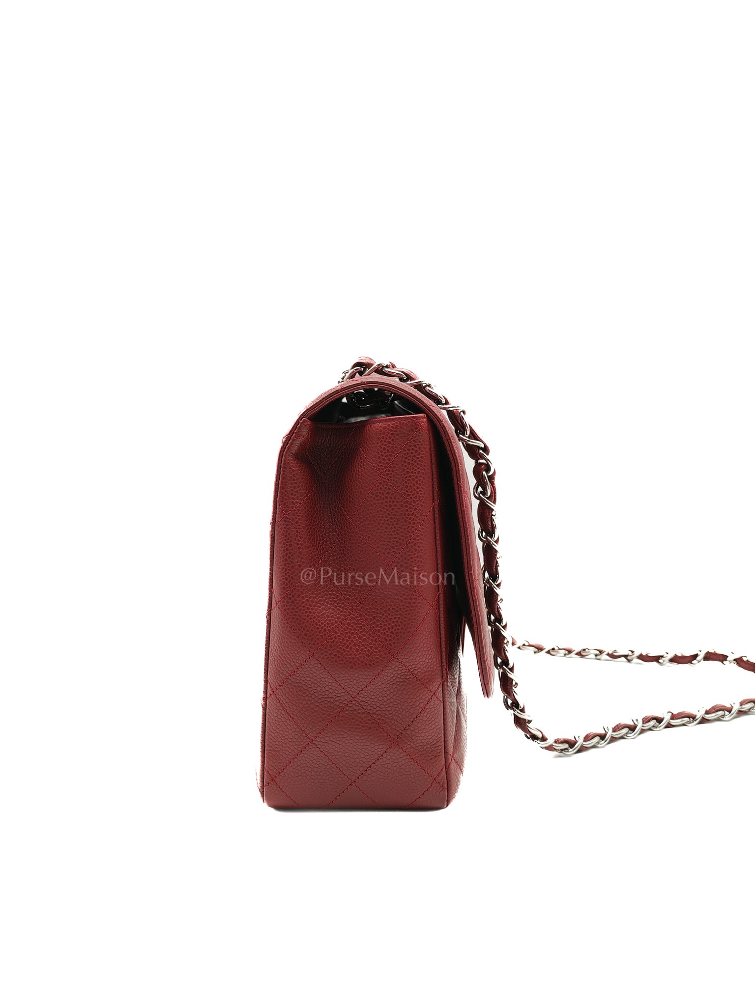 Chanel Classic Double Flap Maxi in Deep Burgundy Quilted Caviar Leather & Palladium Hardware Series 13