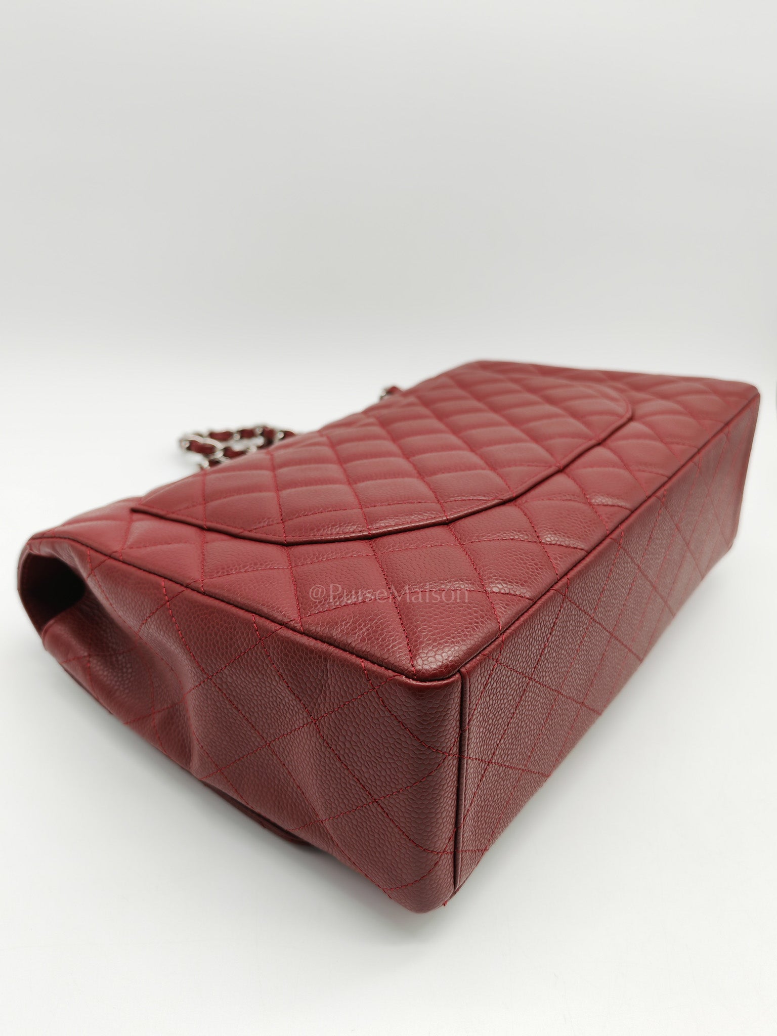 Chanel Classic Double Flap Maxi in Deep Burgundy Quilted Caviar Leather & Palladium Hardware Series 13
