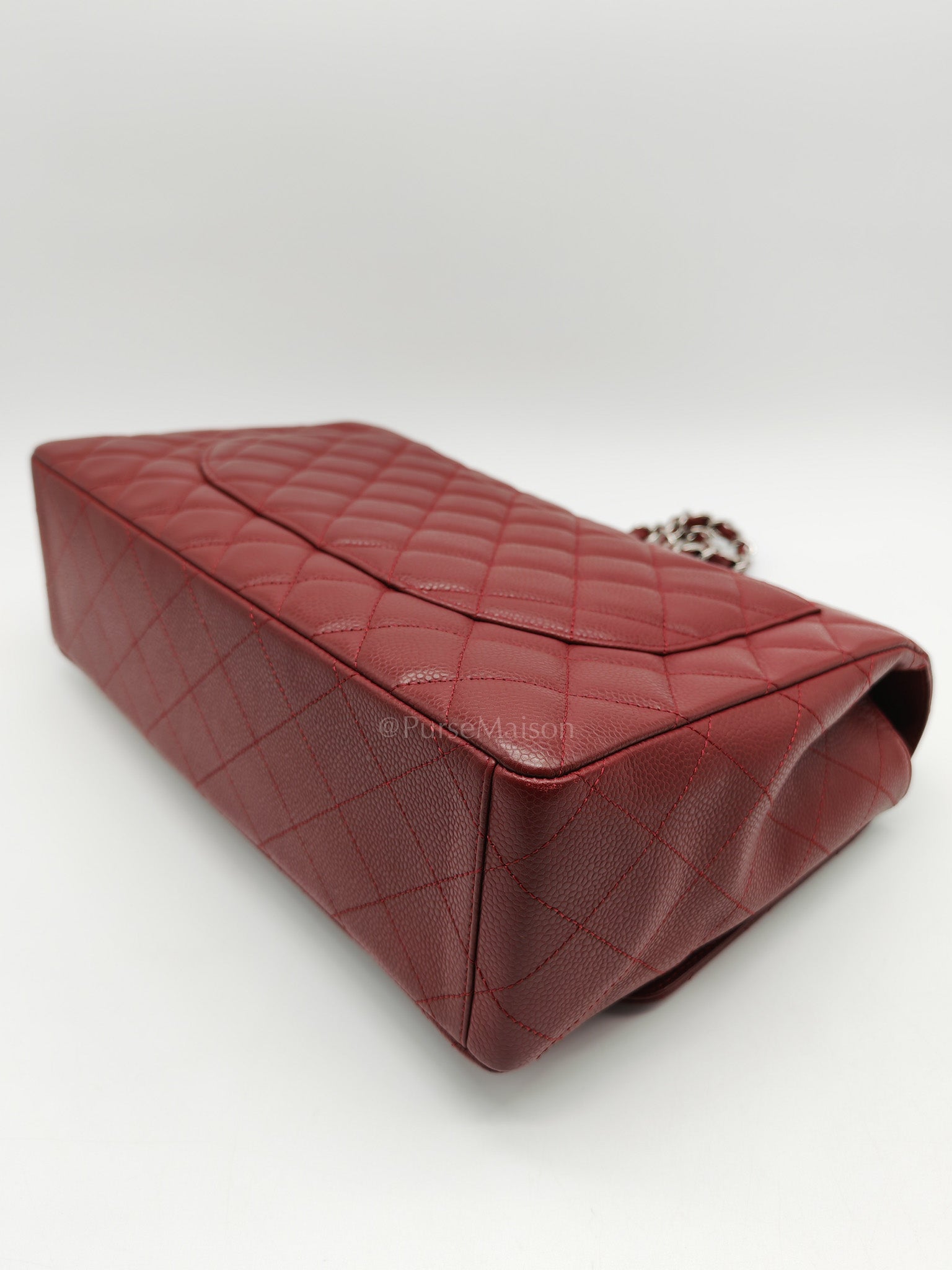 Chanel Classic Double Flap Maxi in Deep Burgundy Quilted Caviar Leather & Palladium Hardware Series 13