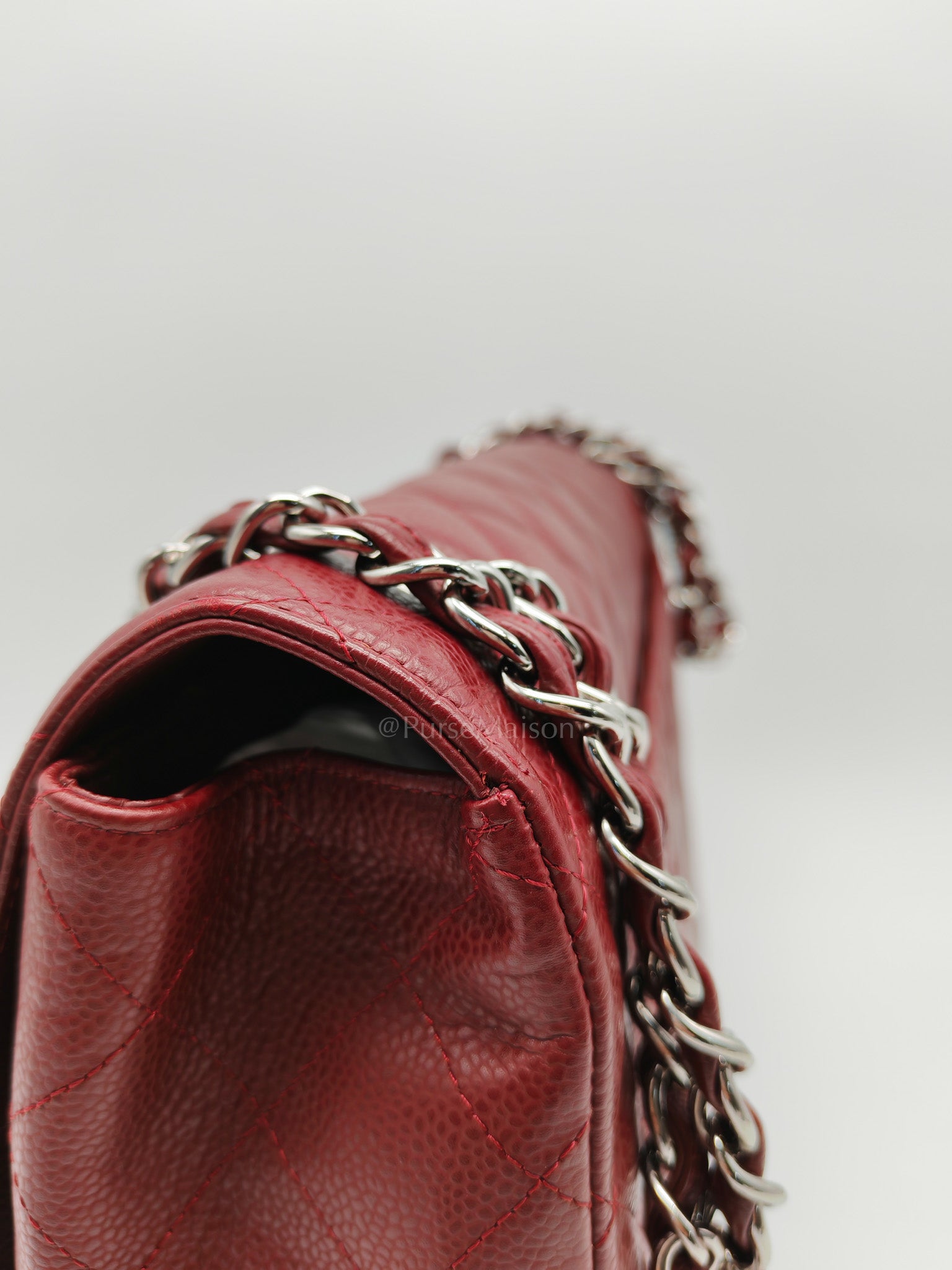Chanel Classic Double Flap Maxi in Deep Burgundy Quilted Caviar Leather & Palladium Hardware Series 13