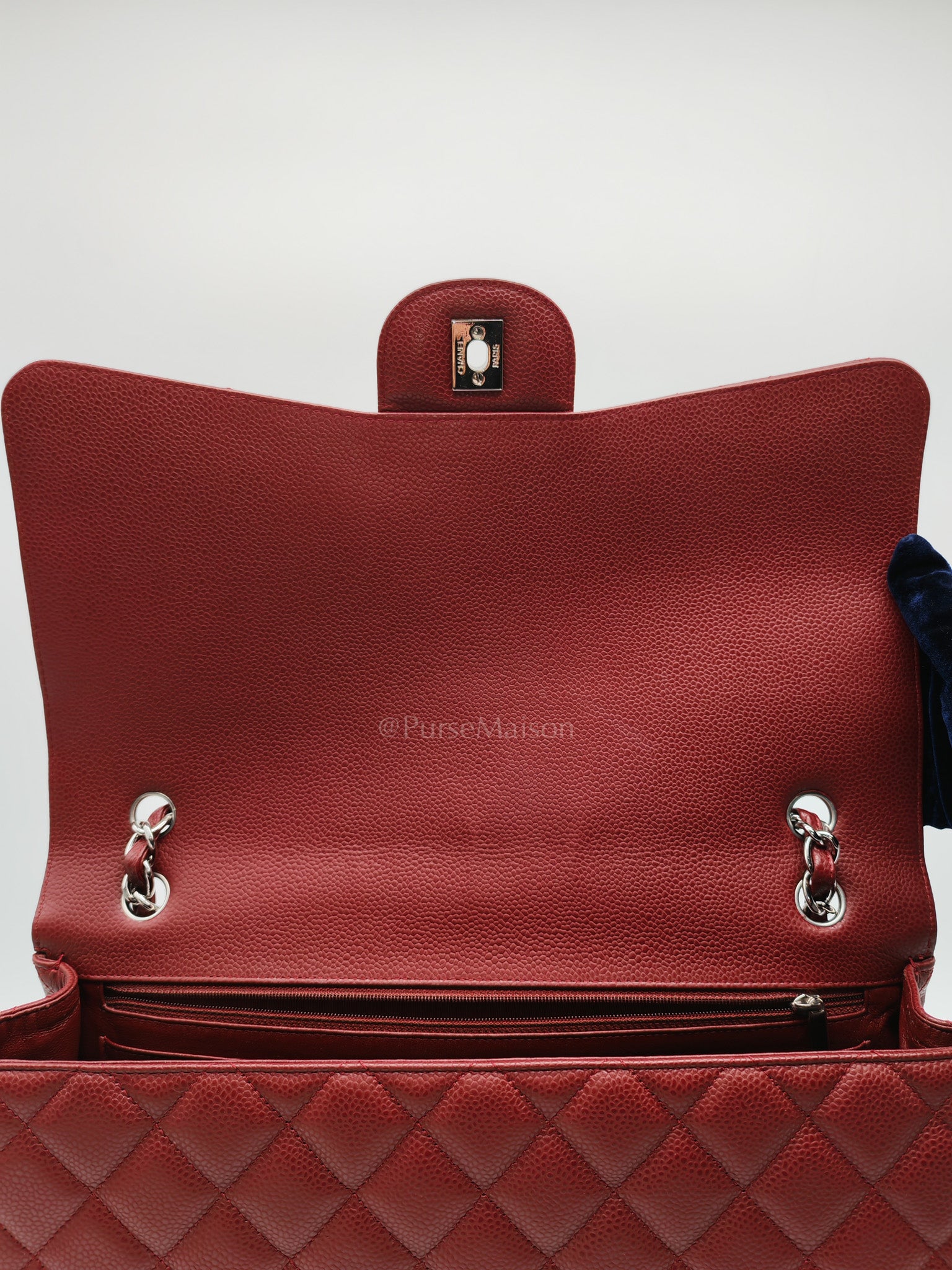 Chanel Classic Double Flap Maxi in Deep Burgundy Quilted Caviar Leather & Palladium Hardware Series 13