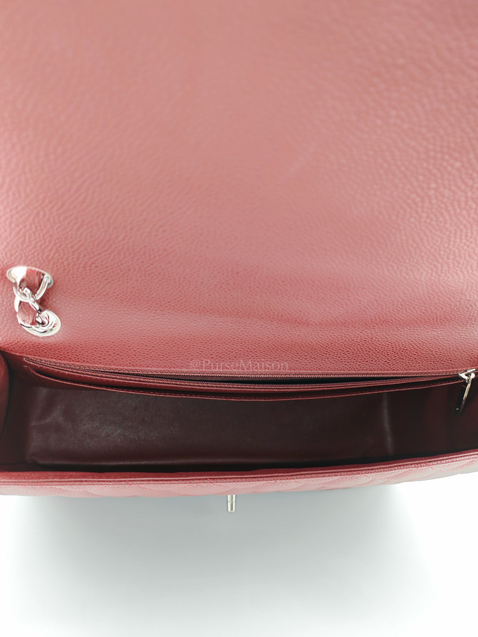 Chanel Classic Double Flap Maxi in Deep Burgundy Quilted Caviar Leather & Palladium Hardware Series 13