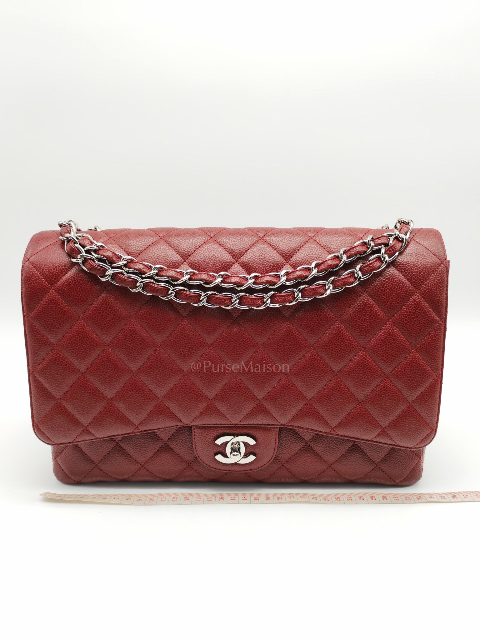 Chanel Classic Double Flap Maxi in Deep Burgundy Quilted Caviar Leather & Palladium Hardware Series 13