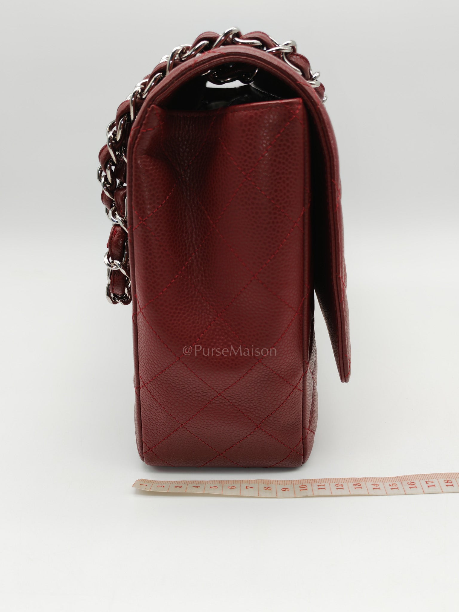 Chanel Classic Double Flap Maxi in Deep Burgundy Quilted Caviar Leather & Palladium Hardware Series 13