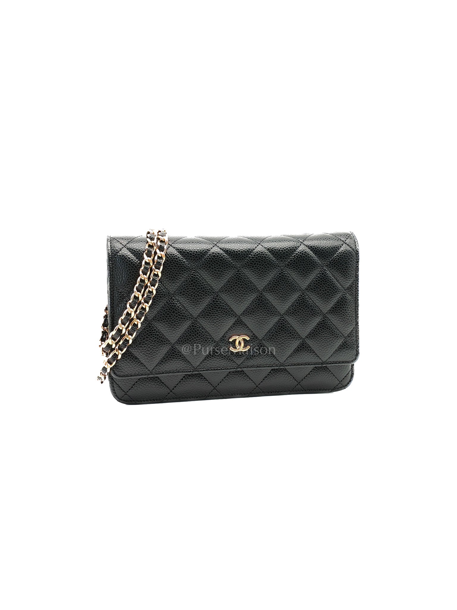 Wallet On Chain (WOC) in Black Quilted Caviar Leather & Gold Hardware Series 26