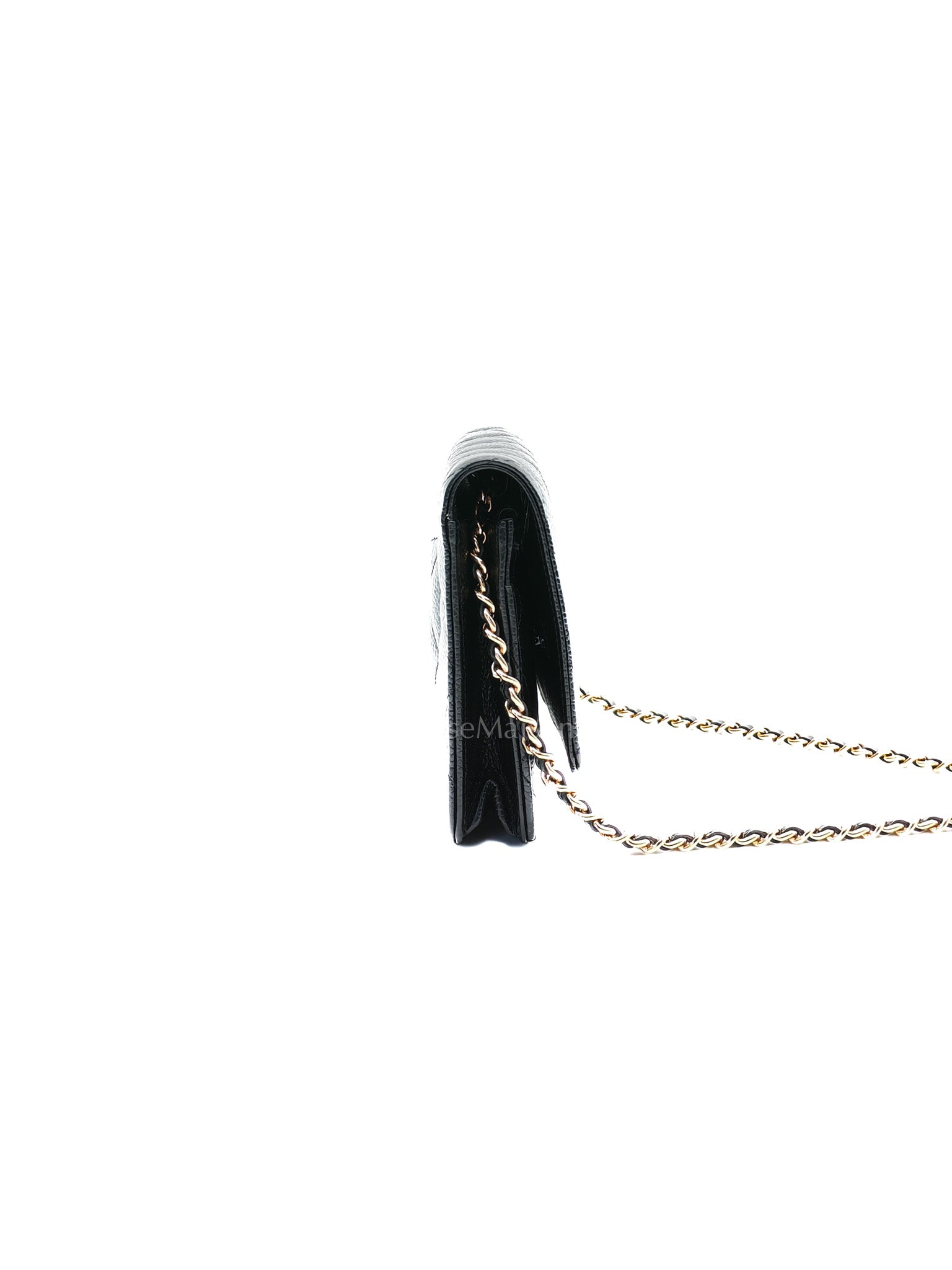 Wallet On Chain (WOC) in Black Quilted Caviar Leather & Gold Hardware Series 26