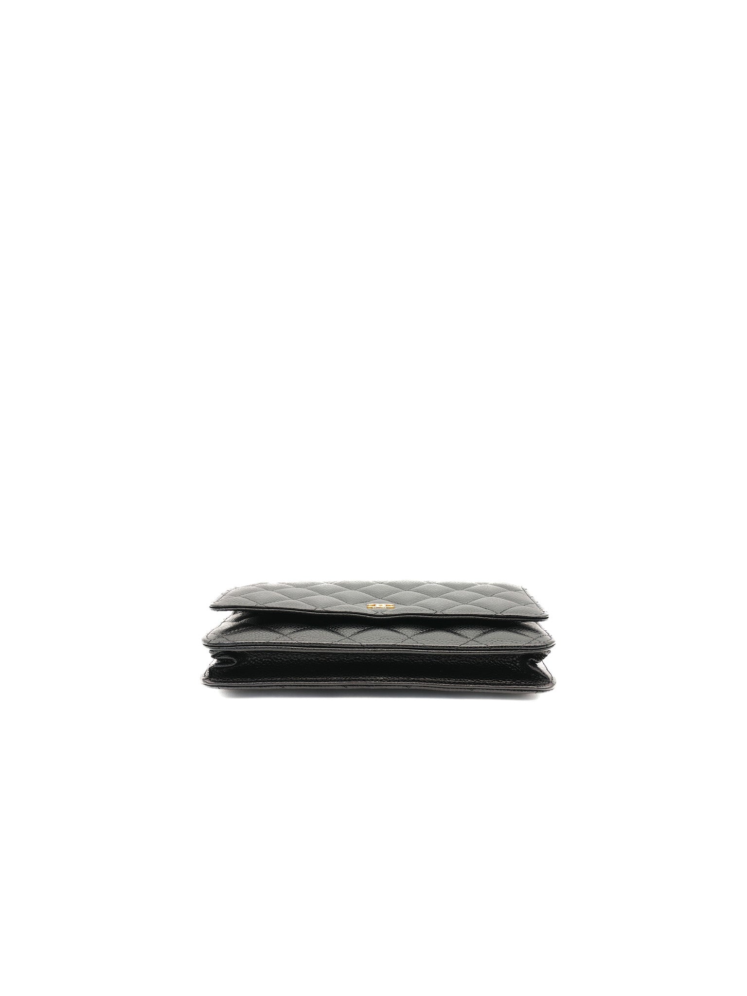 Wallet On Chain (WOC) in Black Quilted Caviar Leather & Gold Hardware Series 26