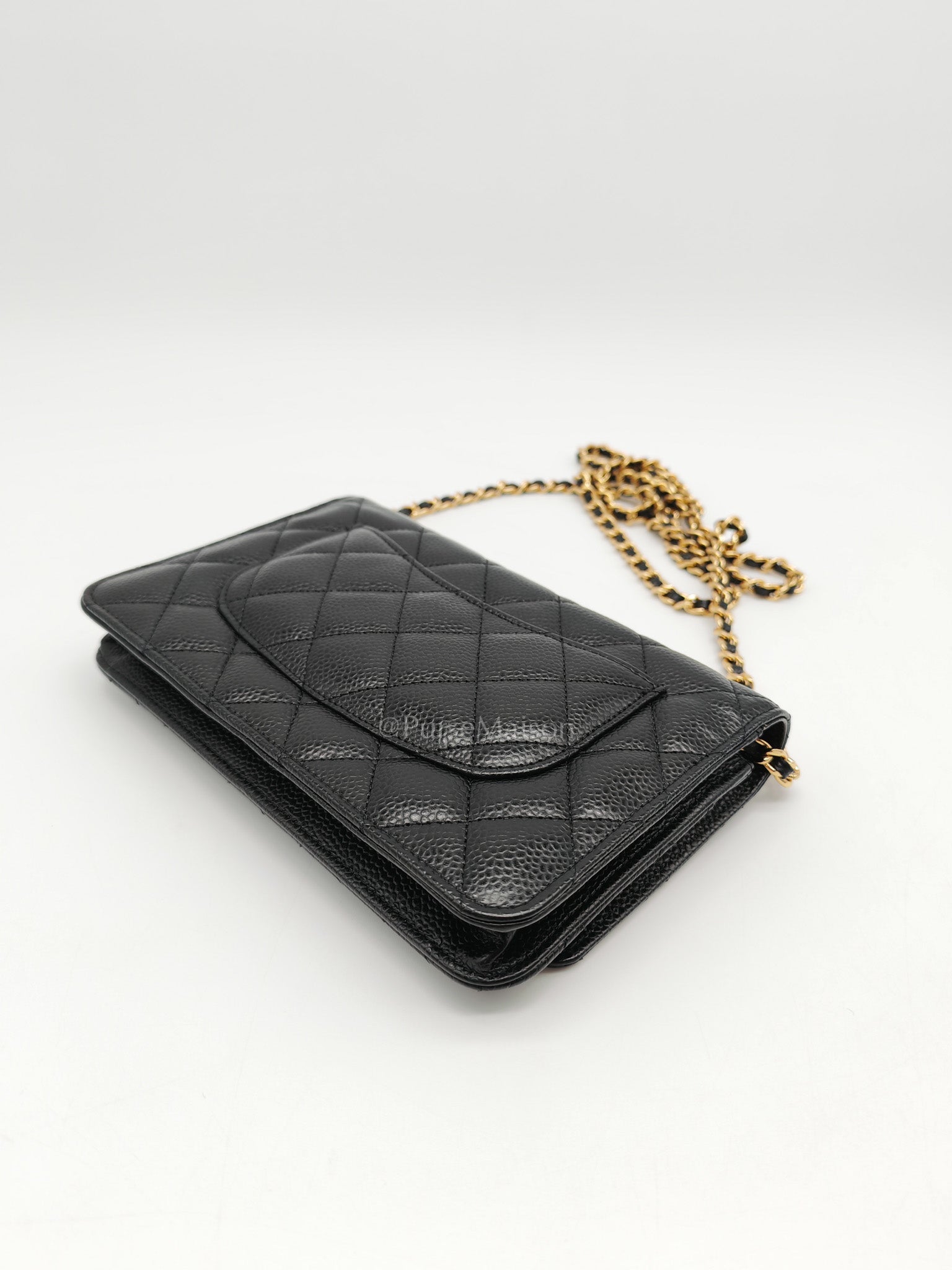 Wallet On Chain (WOC) in Black Quilted Caviar Leather & Gold Hardware Series 26