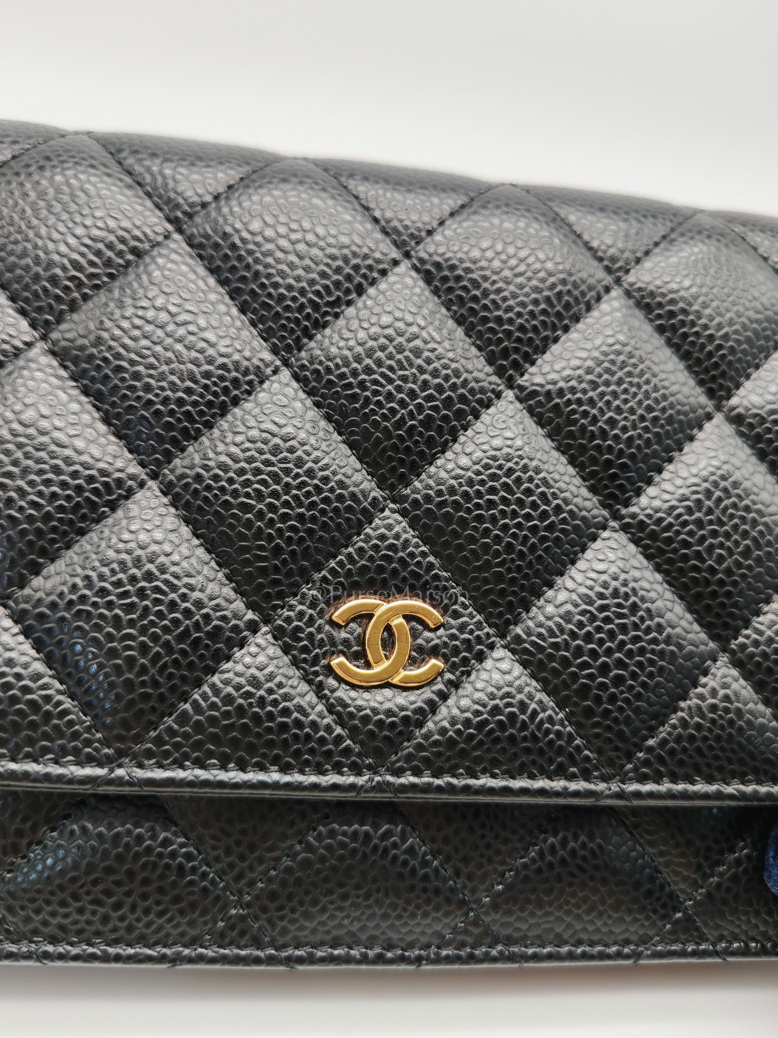 Wallet On Chain (WOC) in Black Quilted Caviar Leather & Gold Hardware Series 26