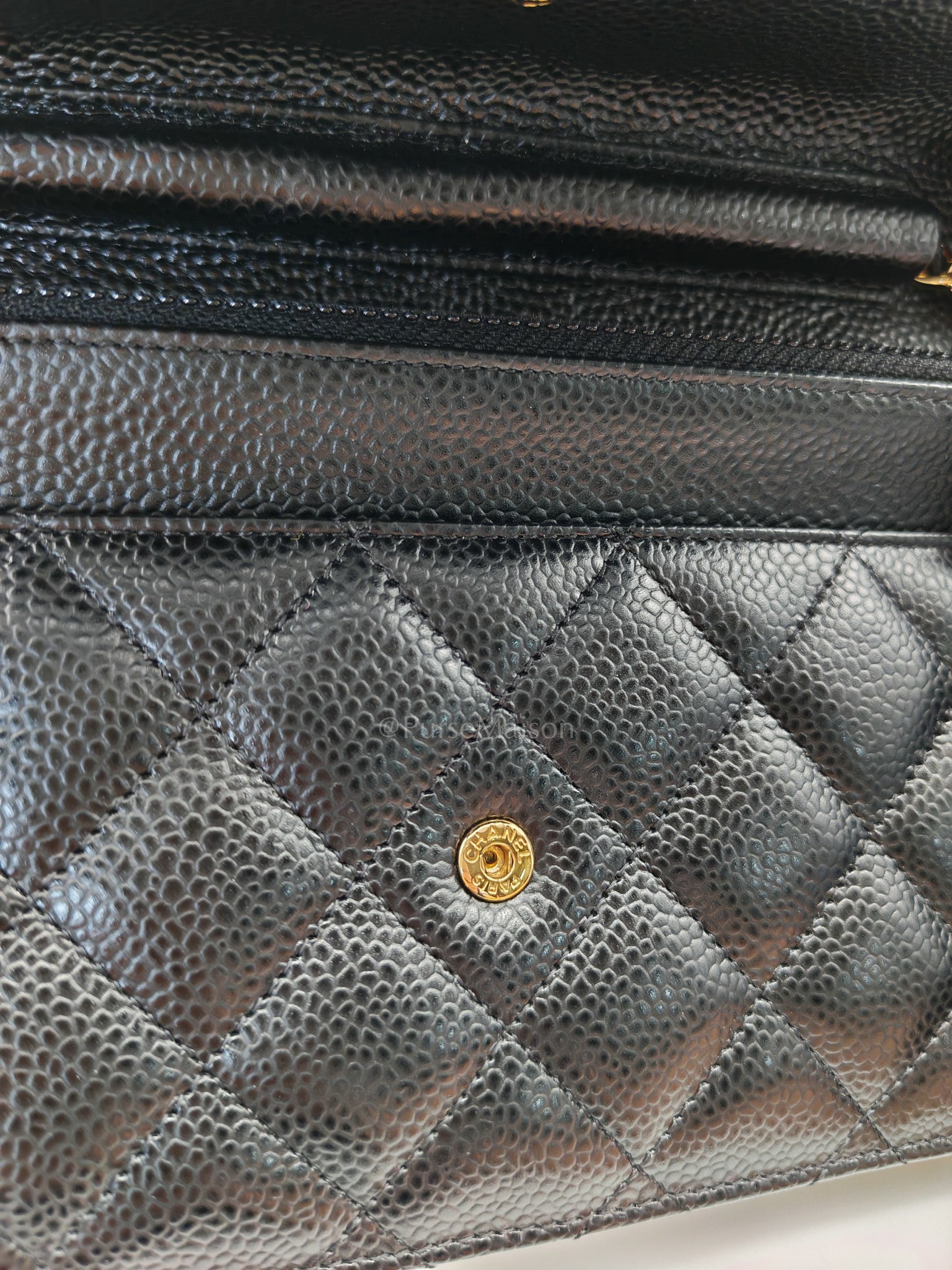 Wallet On Chain (WOC) in Black Quilted Caviar Leather & Gold Hardware Series 26