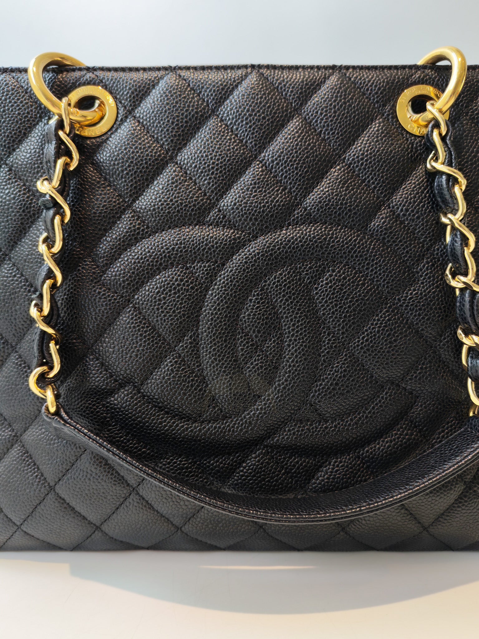 Grand Shopping Tote (GST) in Black Caviar Leather and Gold Hardware Series 21