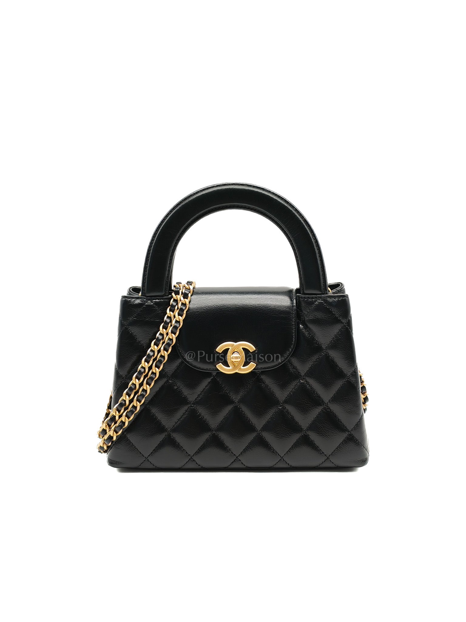 CC Kelly Small in Black Shiny Calfskin Leather and Aged Gold Hardware (Microchip)